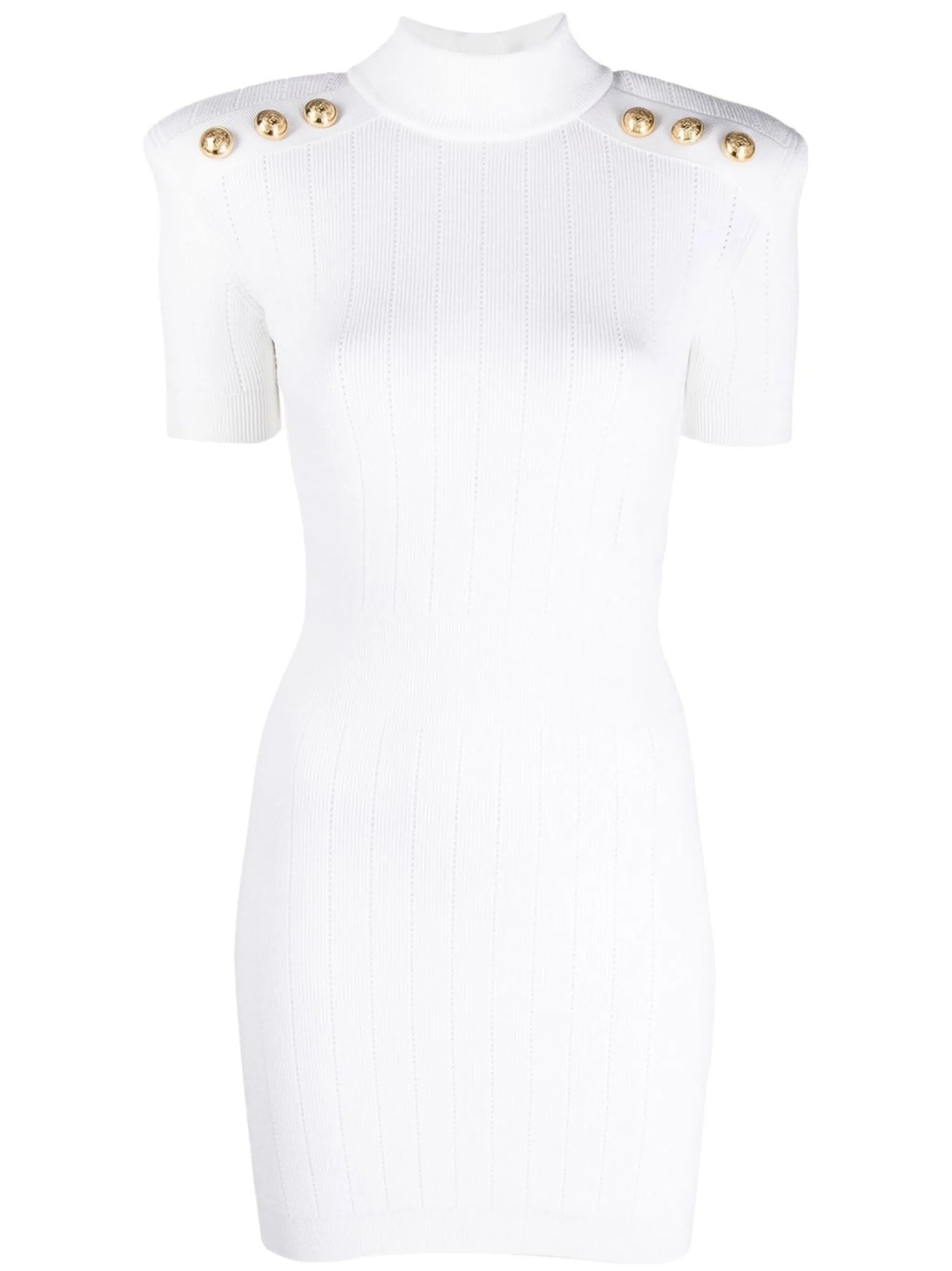 button-embellished ribbed mini dress