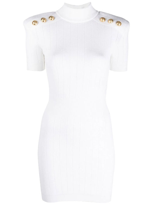 button-embellished ribbed mini dress