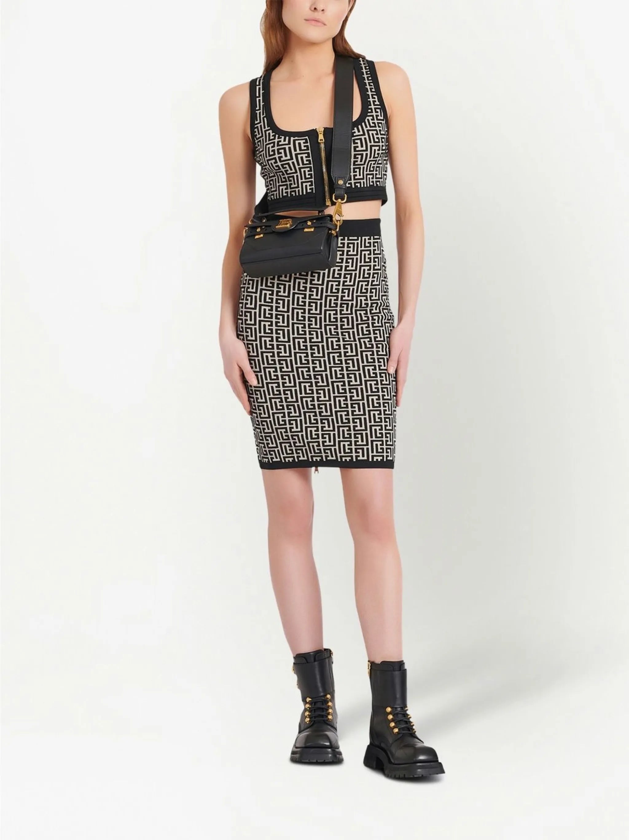 monogram-pattern cropped top