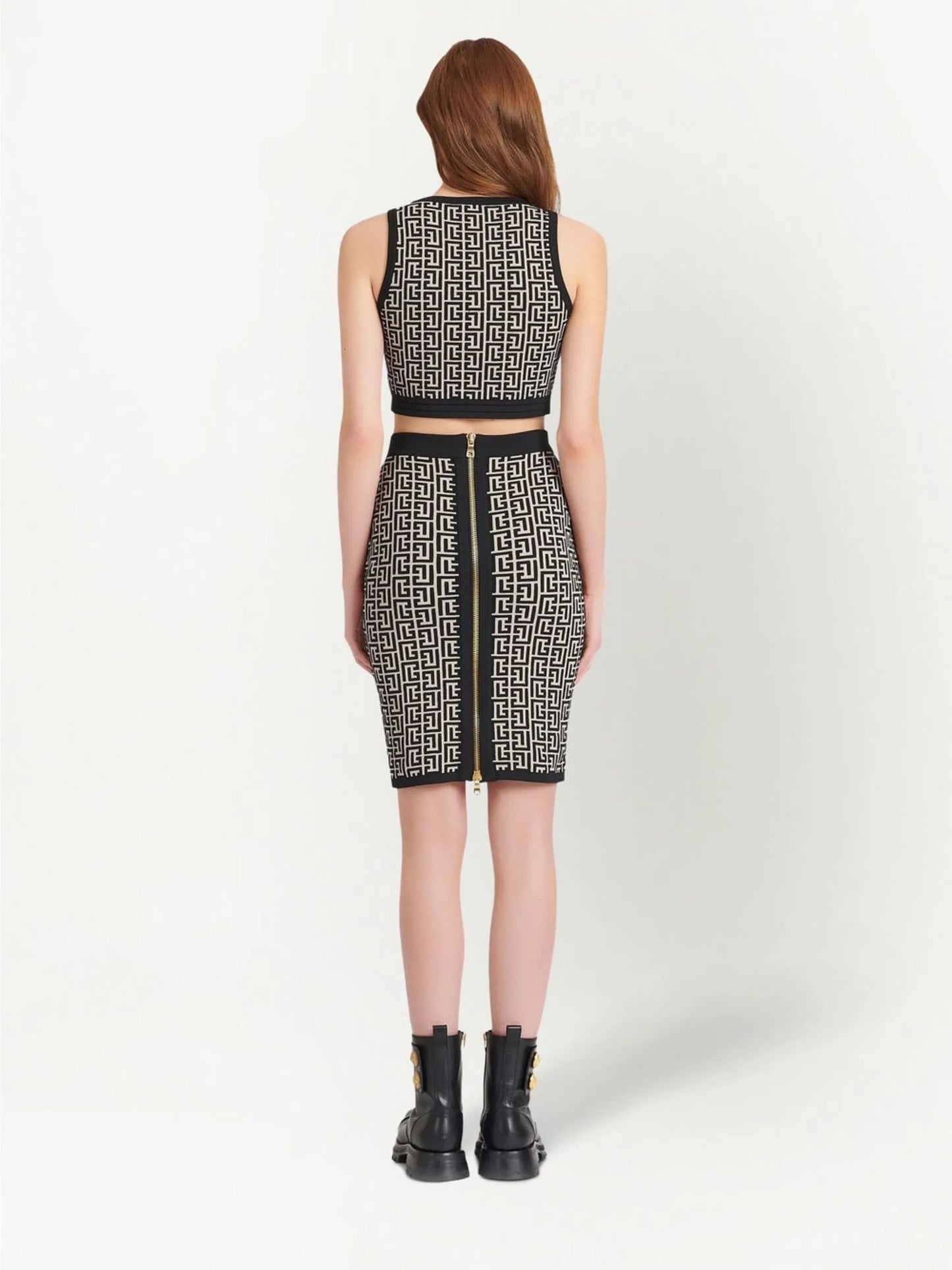monogram-pattern cropped top