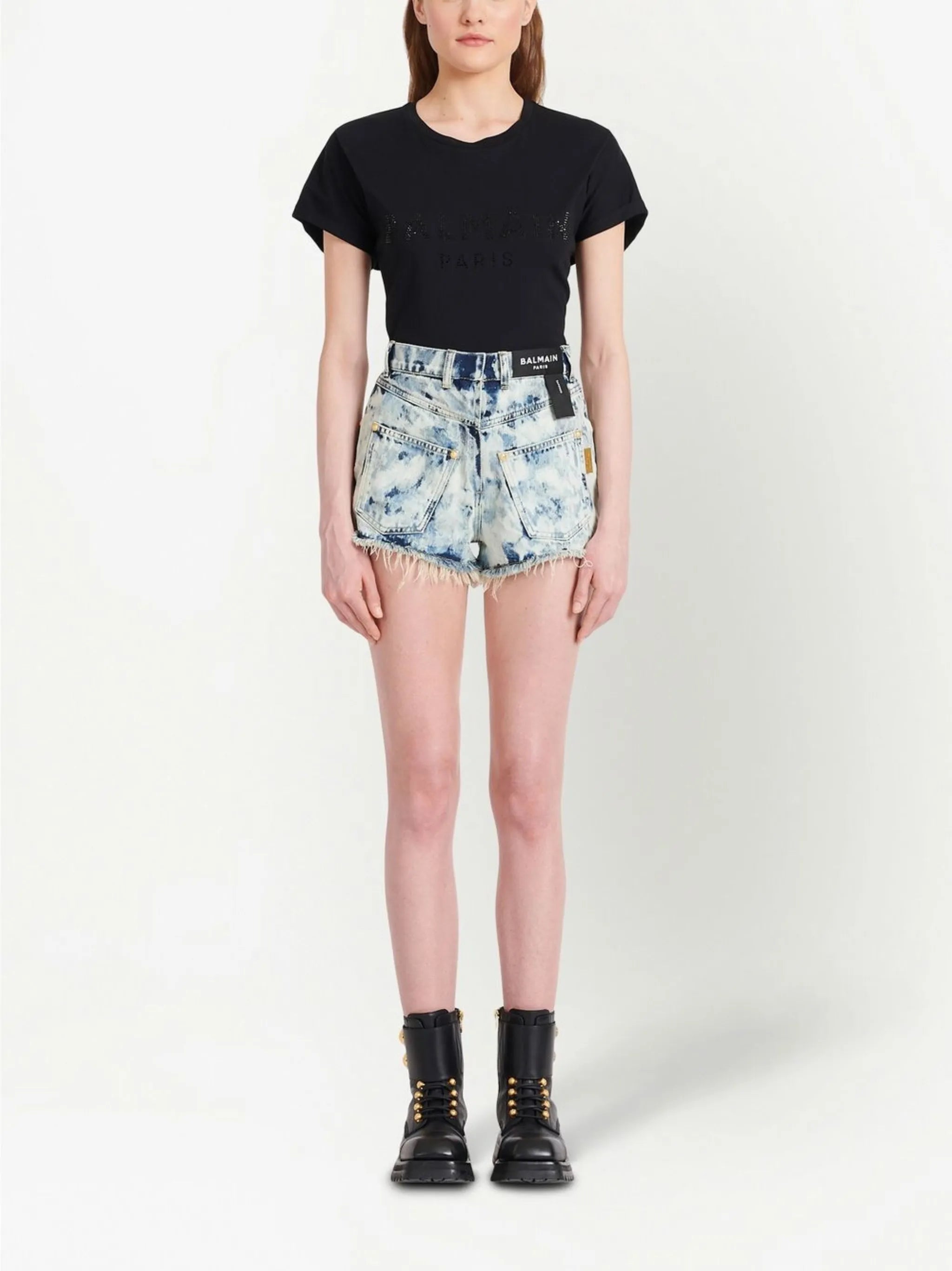 bleached denim mini shorts