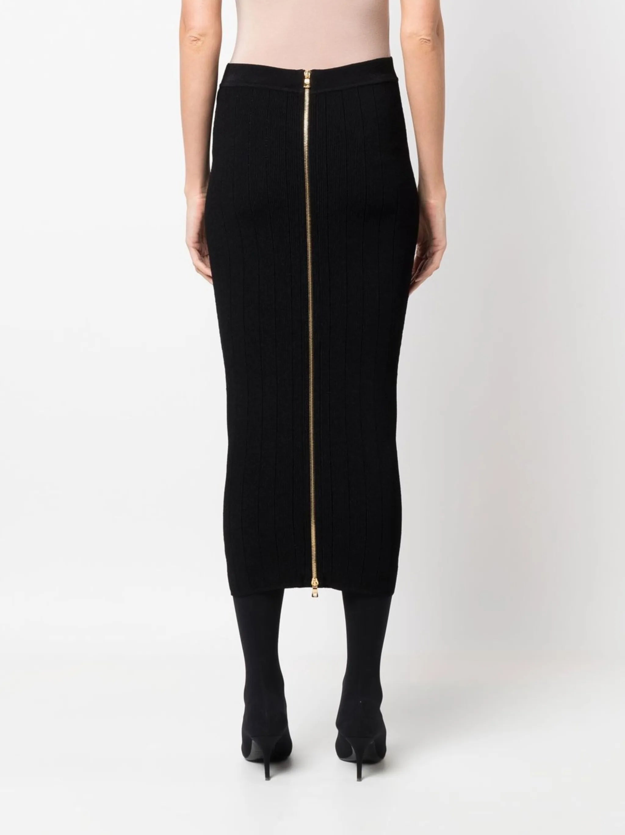 button-embossed pencil skirt