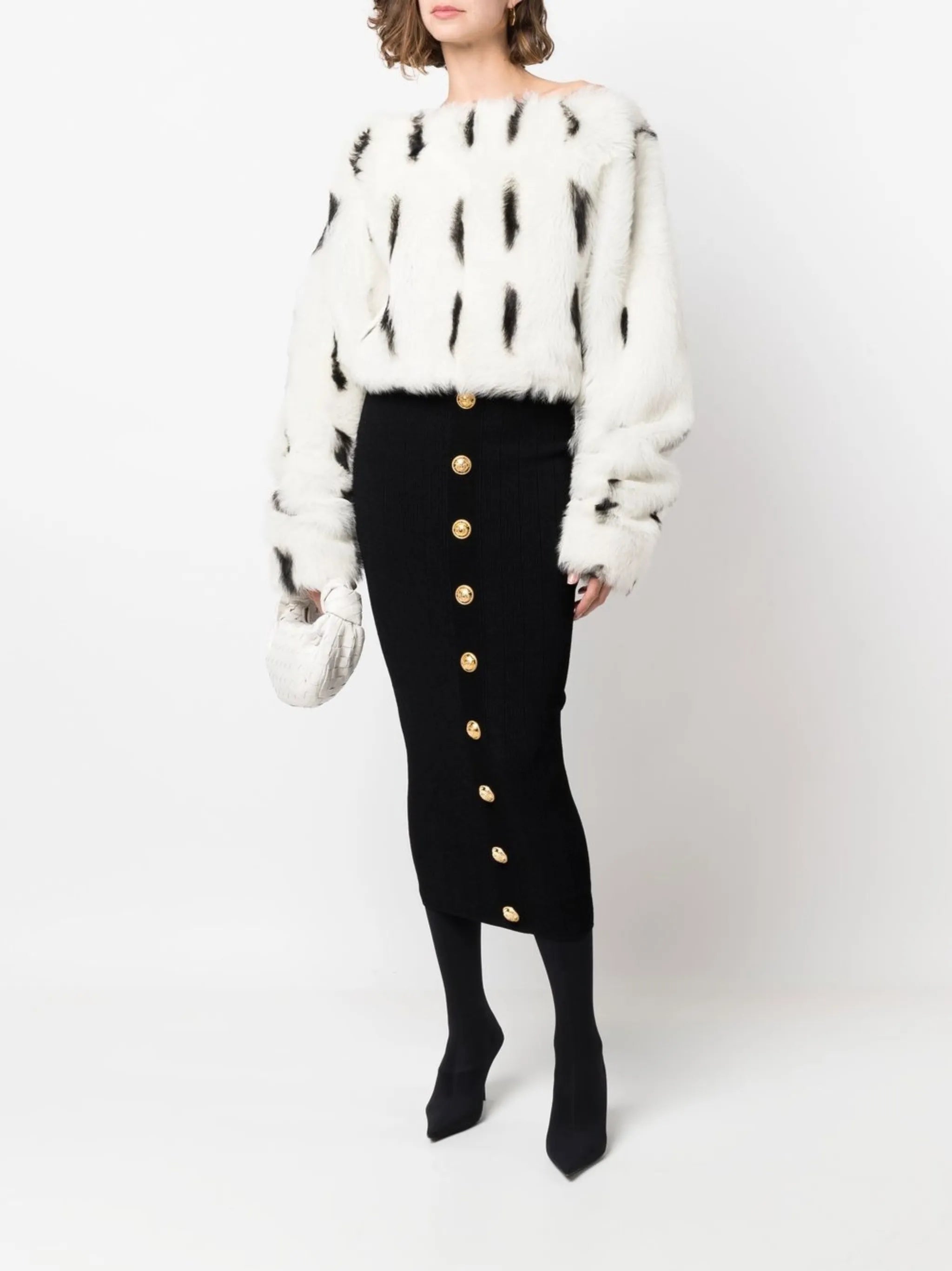 button-embossed pencil skirt