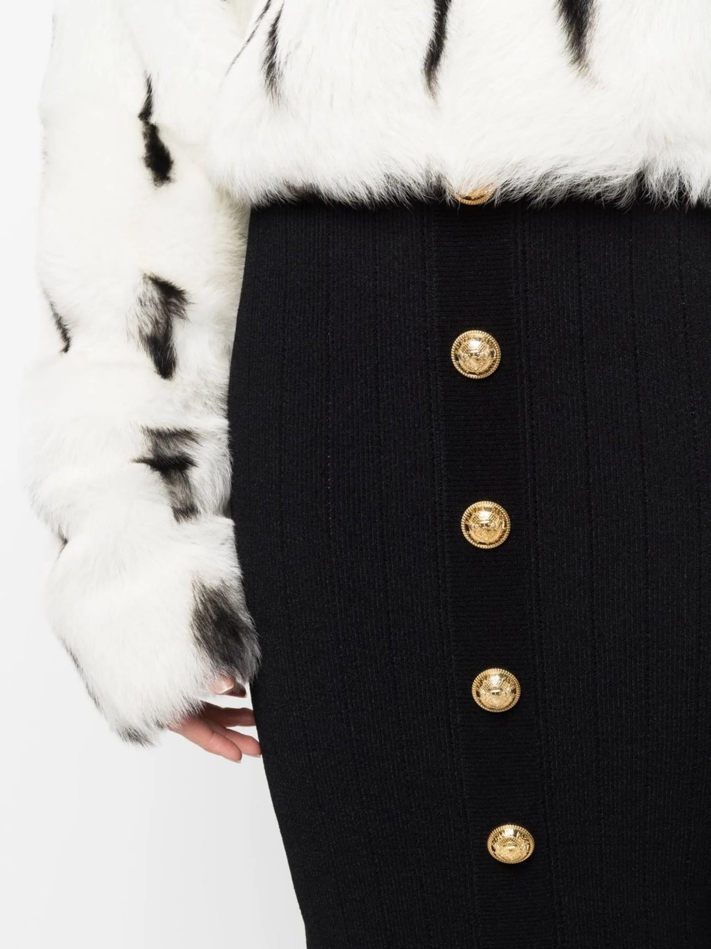 button-embossed pencil skirt
