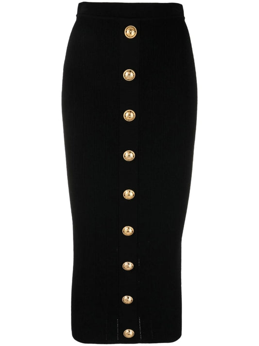 button-embossed pencil skirt