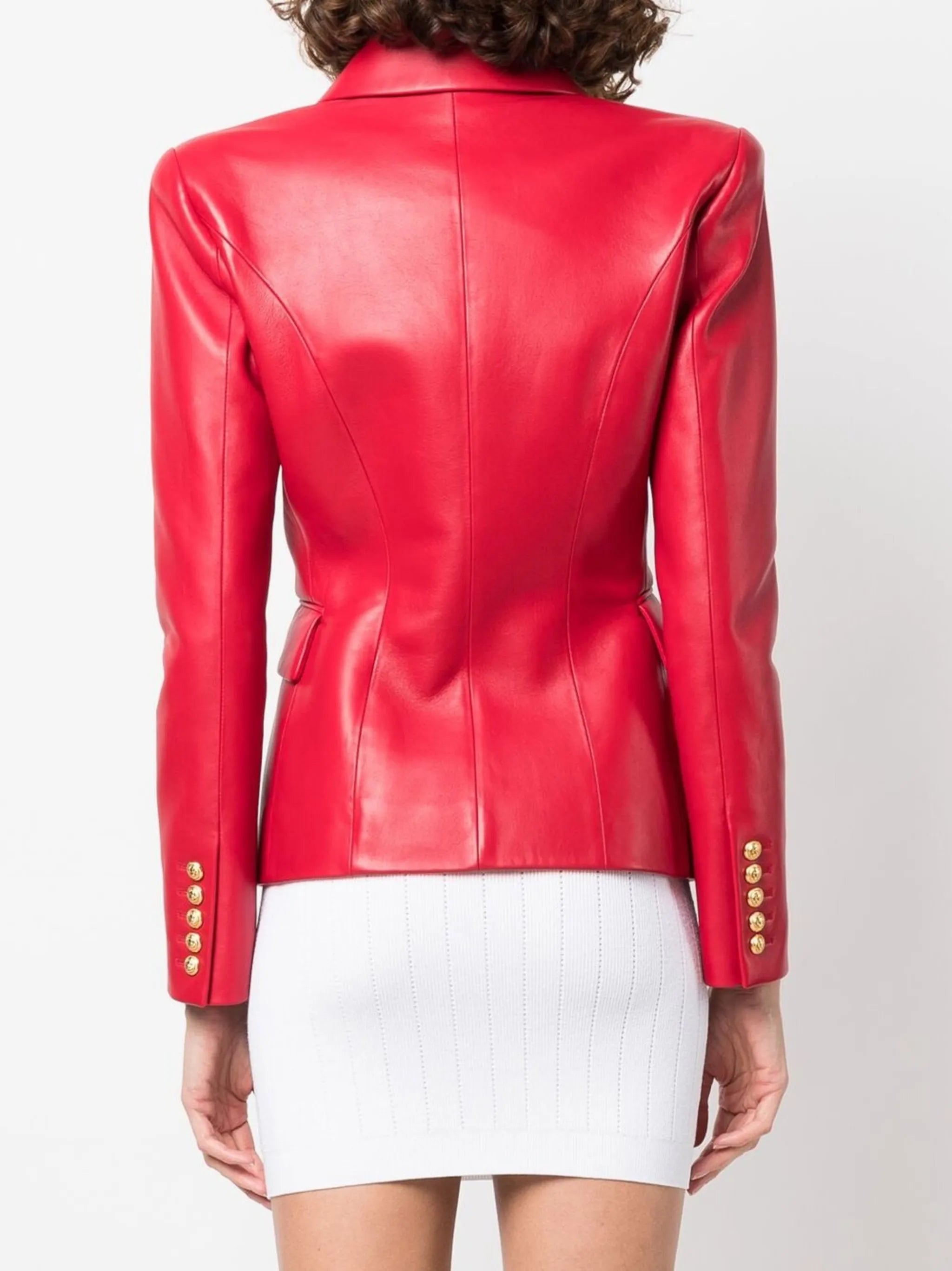 double-breasted leather blazer jacket