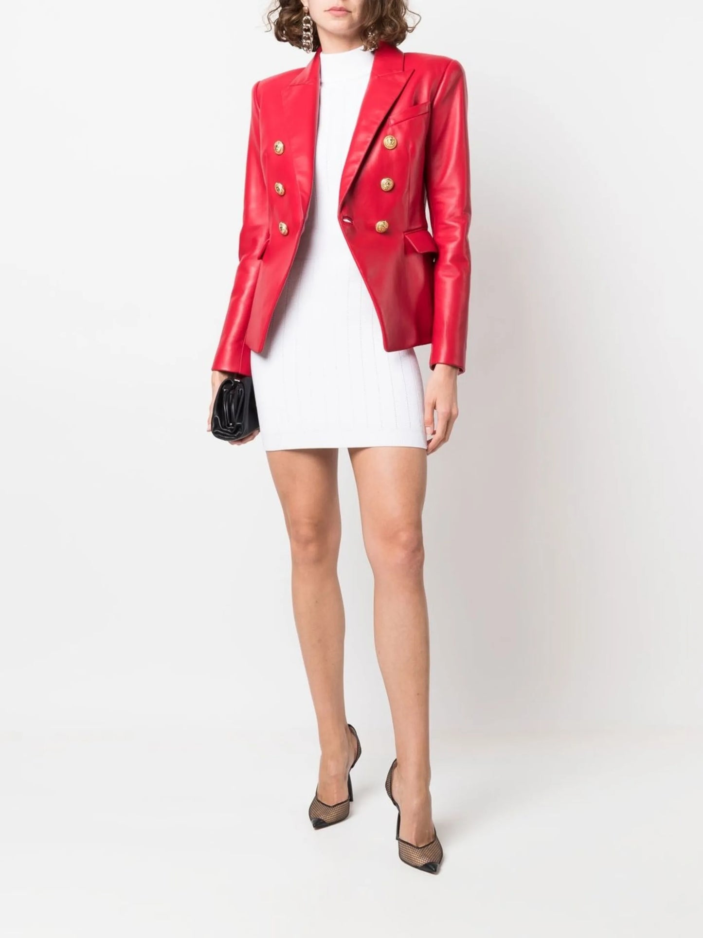 double-breasted leather blazer jacket