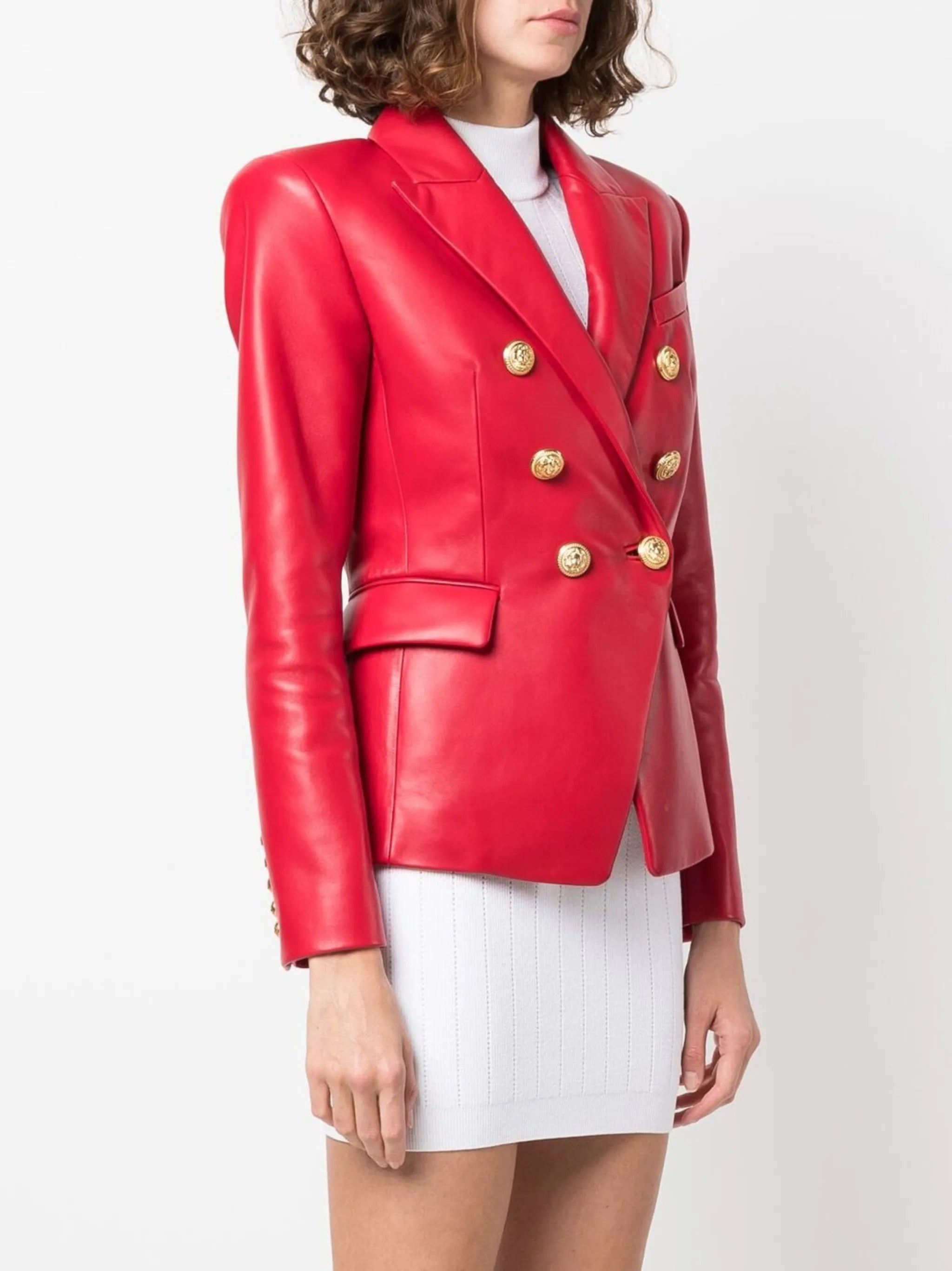 double-breasted leather blazer jacket