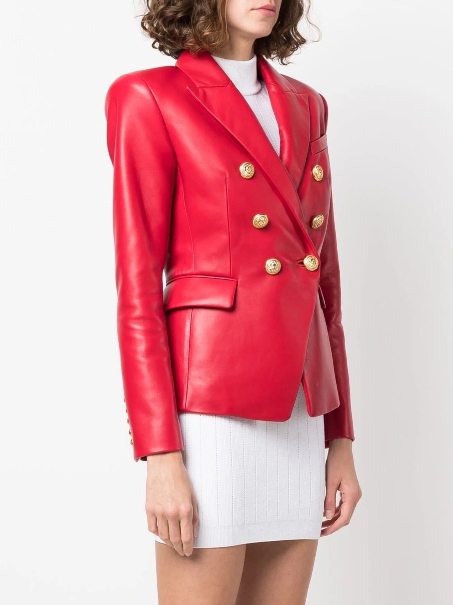 double-breasted leather blazer jacket