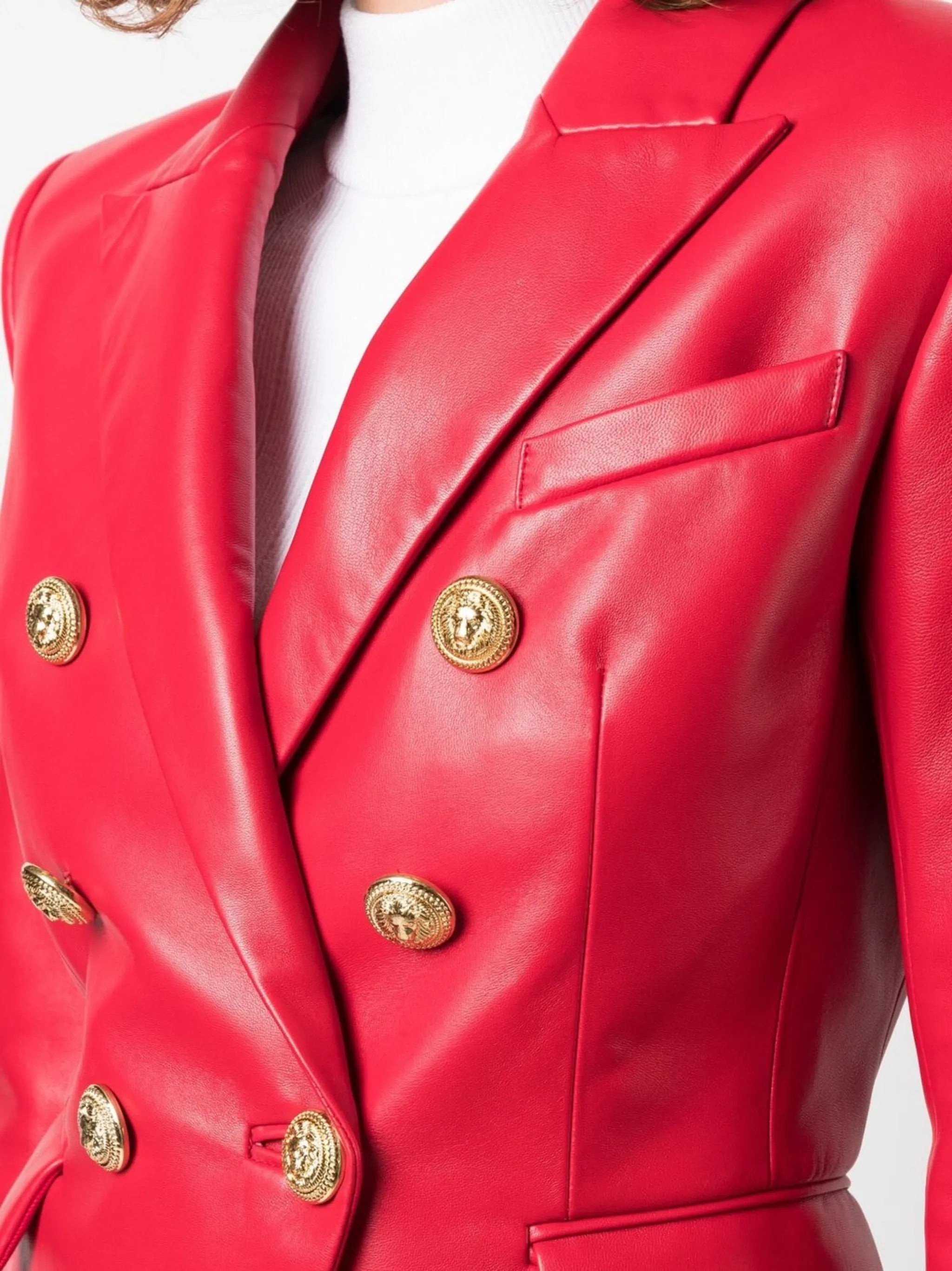 double-breasted leather blazer jacket
