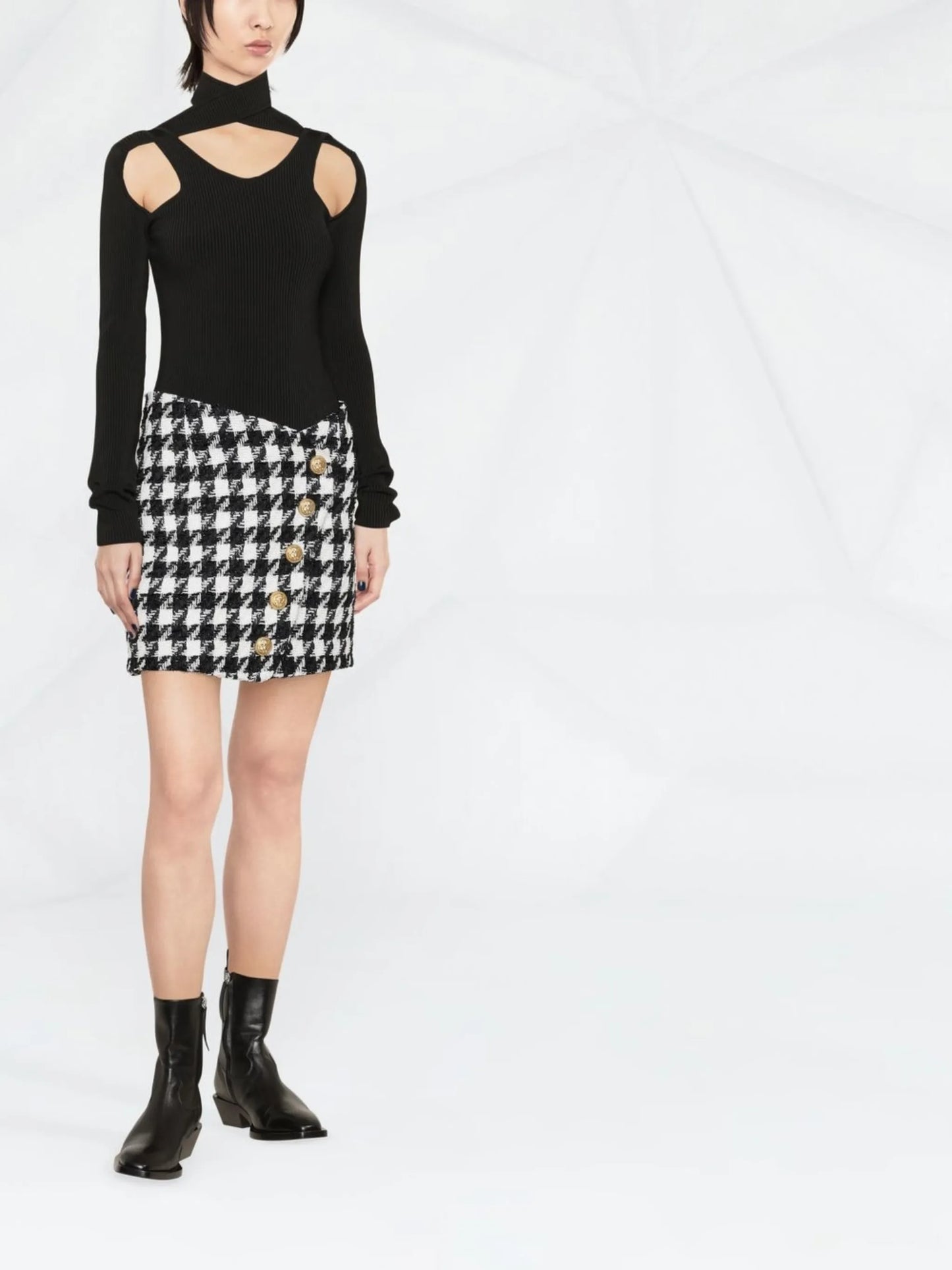 houndstooth-pattern buttoned skirt