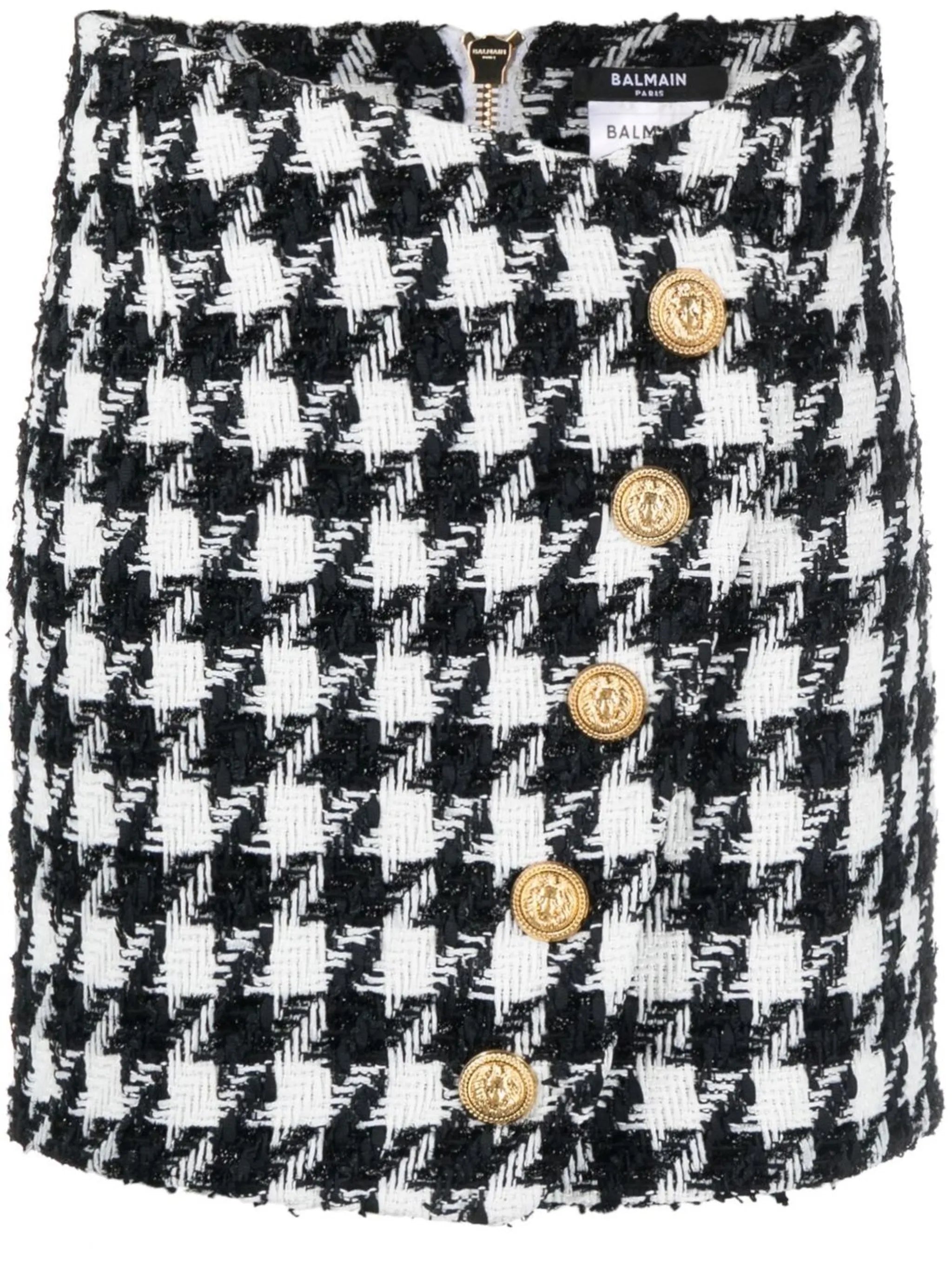 houndstooth-pattern buttoned skirt