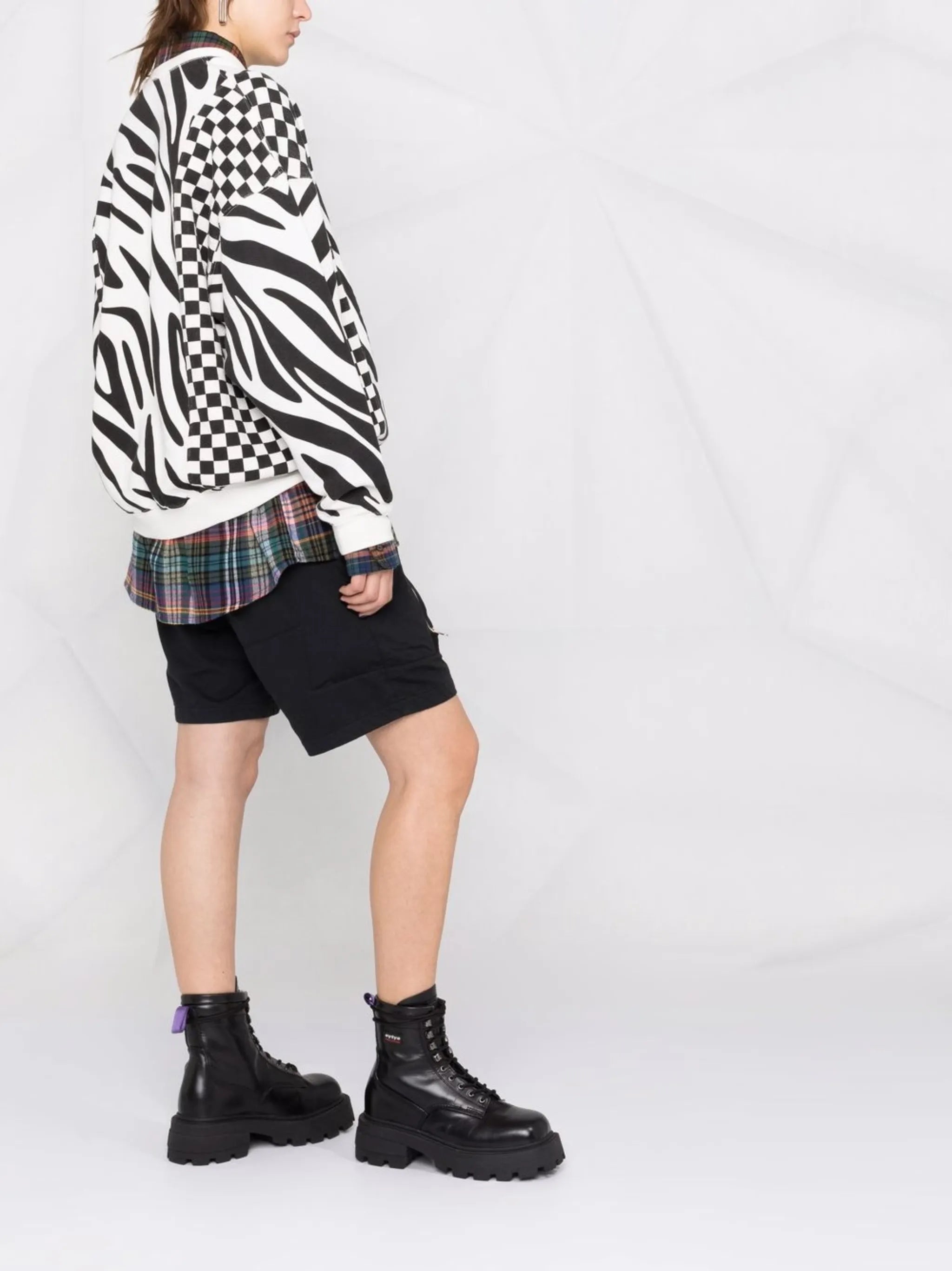 tiger stripe checkerboard pattern sweatshirt
