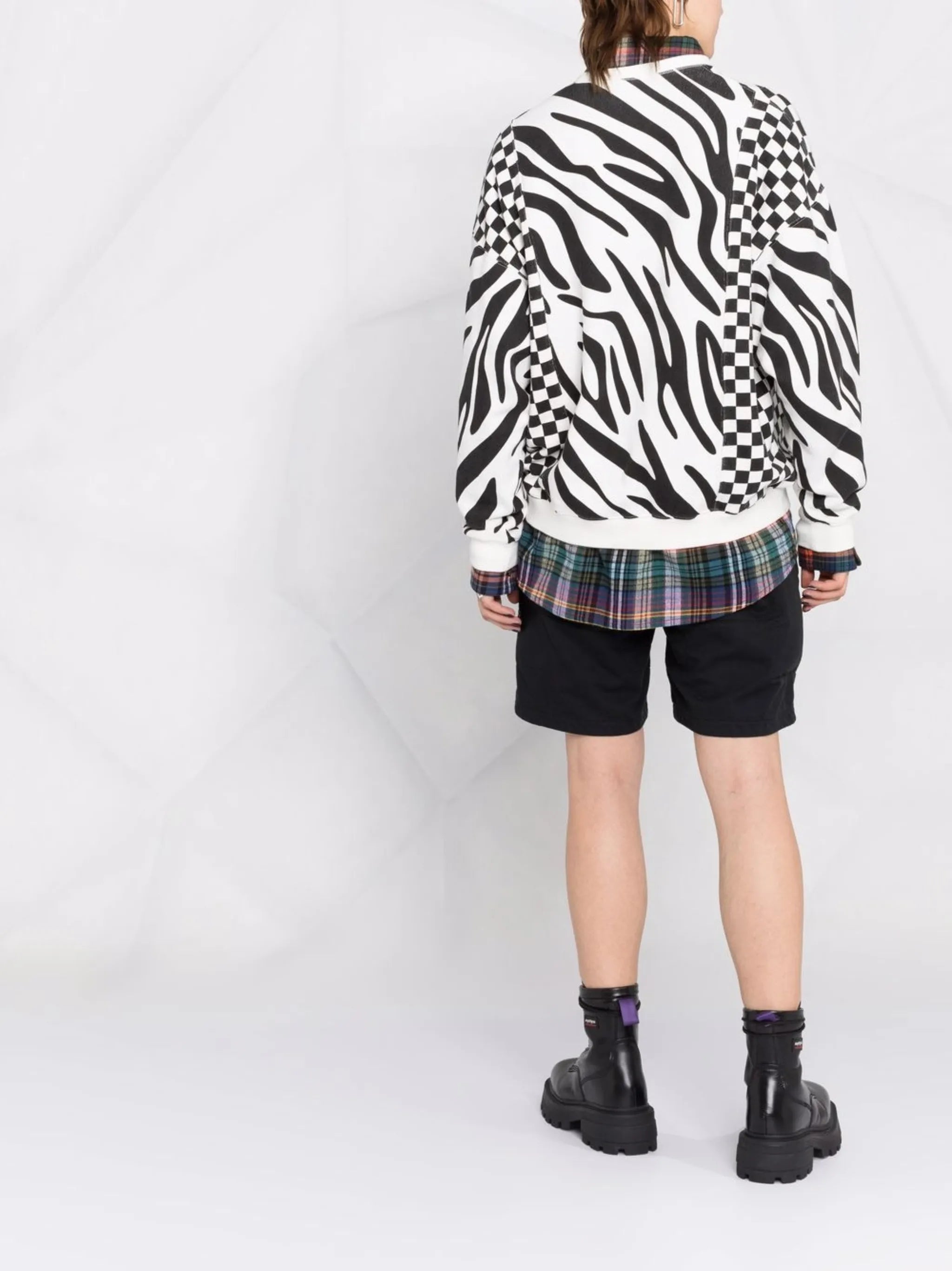 tiger stripe checkerboard pattern sweatshirt