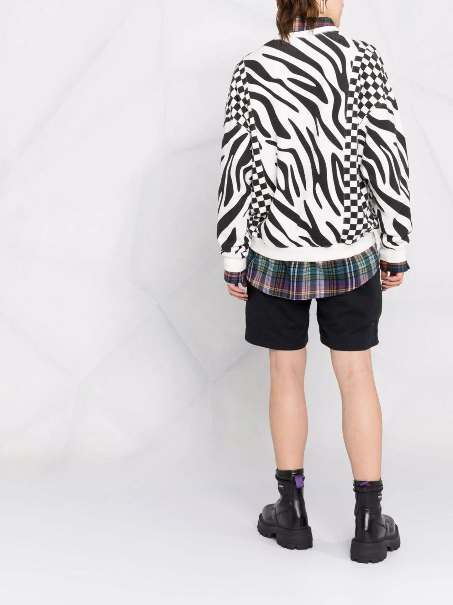 tiger stripe checkerboard pattern sweatshirt
