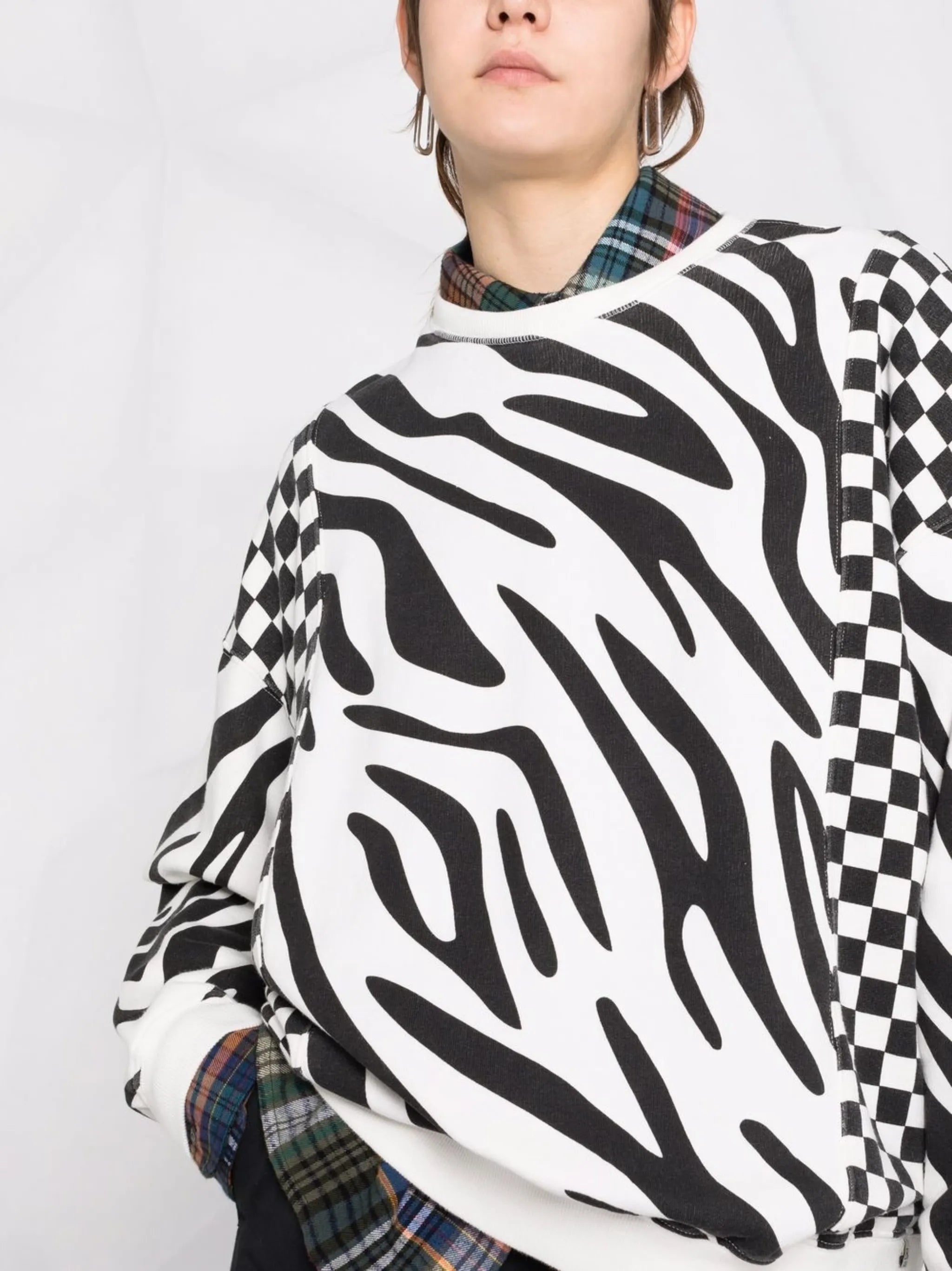 tiger stripe checkerboard pattern sweatshirt