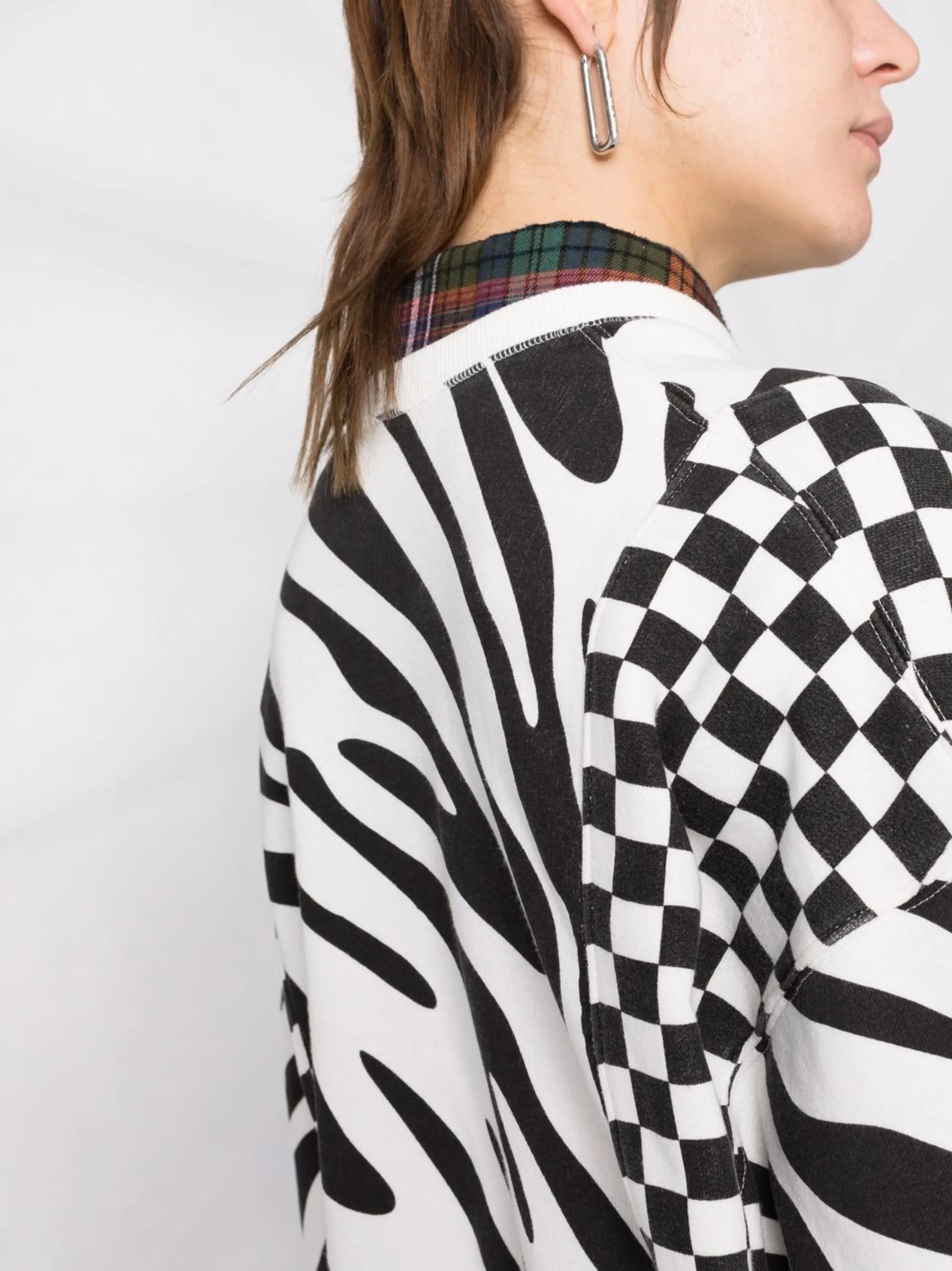 tiger stripe checkerboard pattern sweatshirt