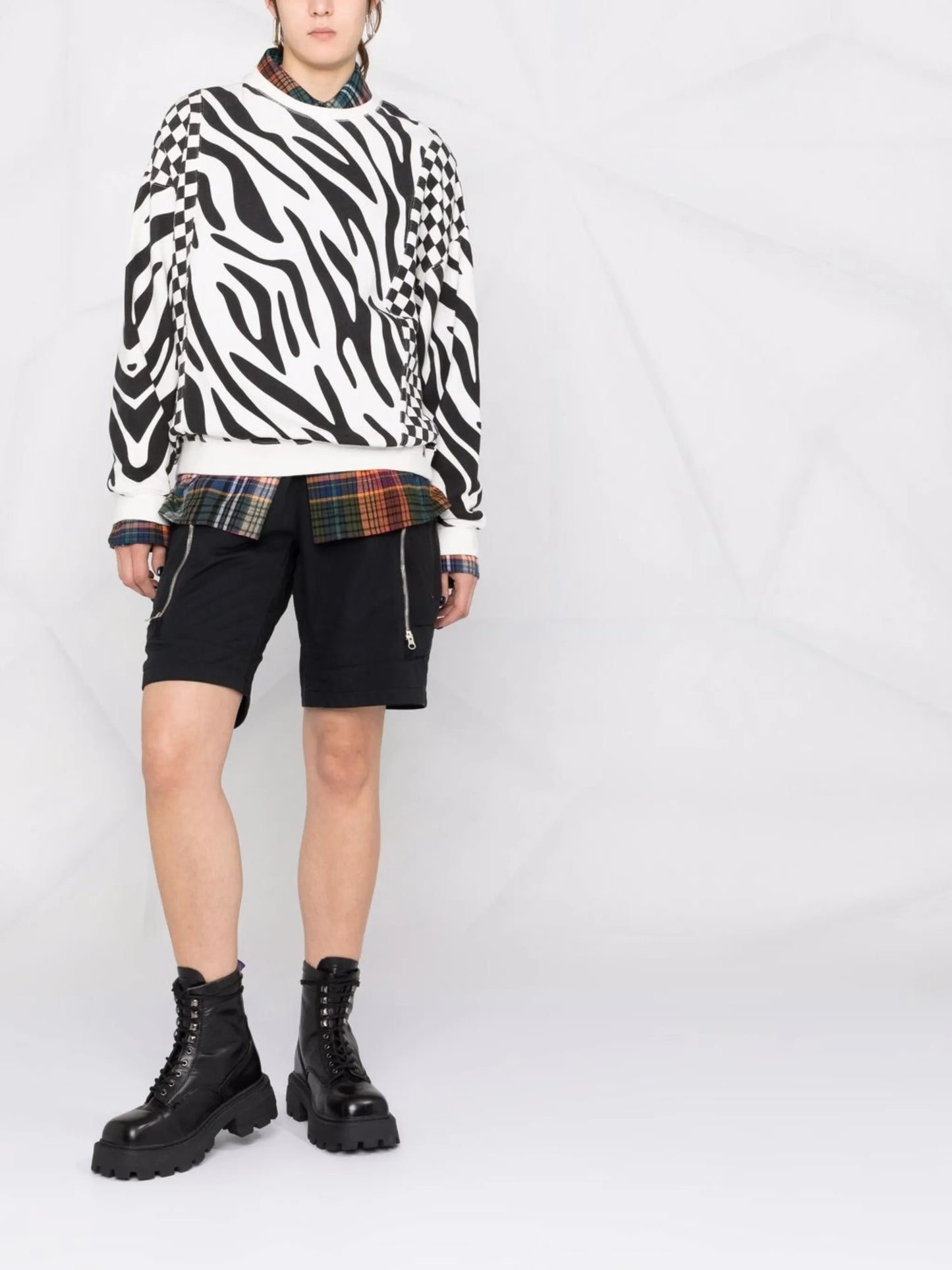 tiger stripe checkerboard pattern sweatshirt