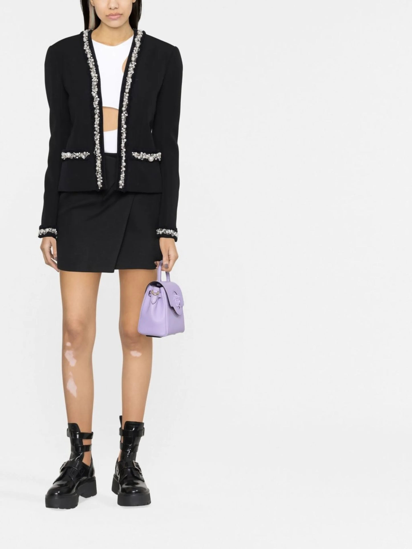 pearl-trim oversized jacket