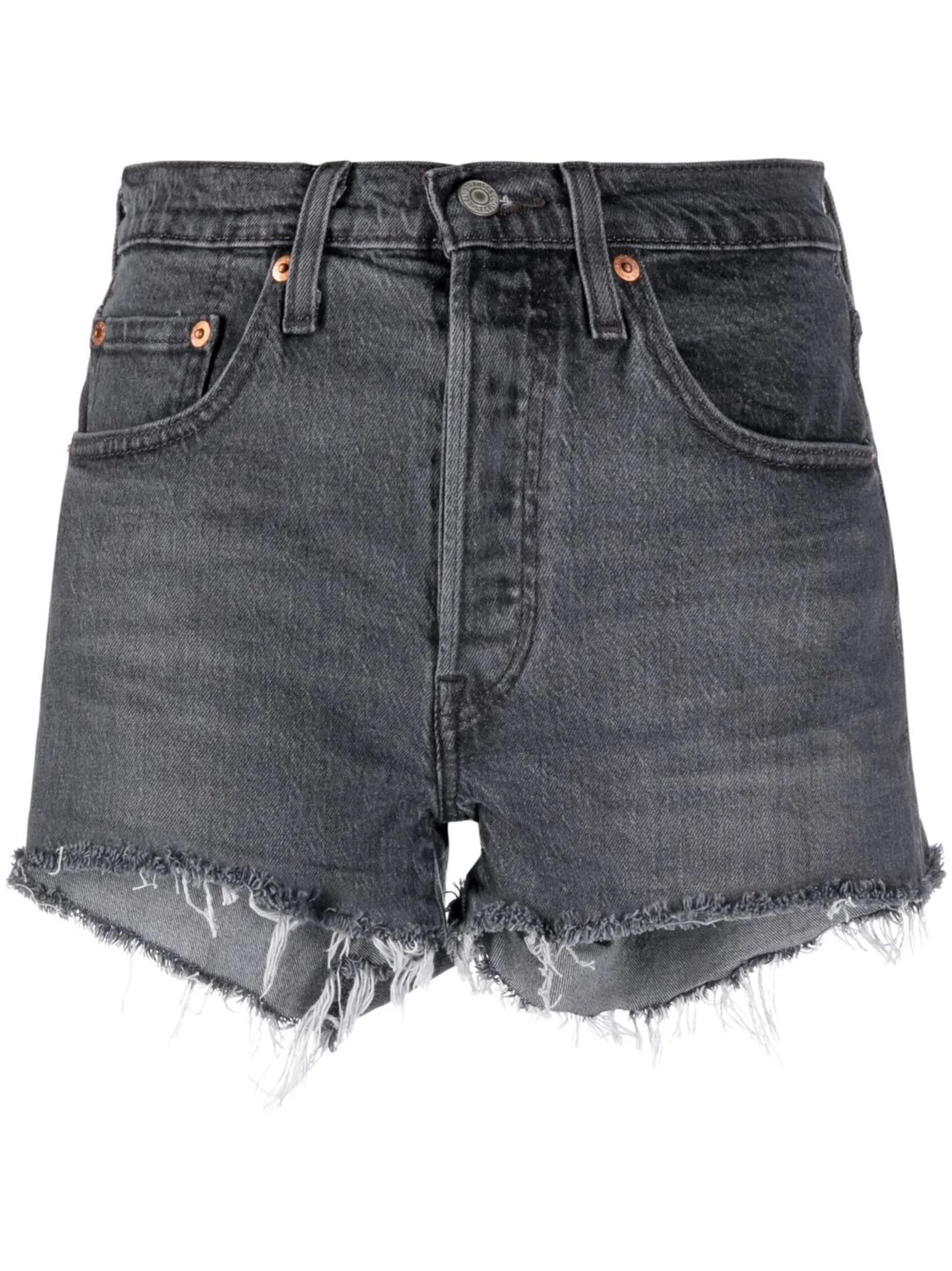raw-edge denim shorts