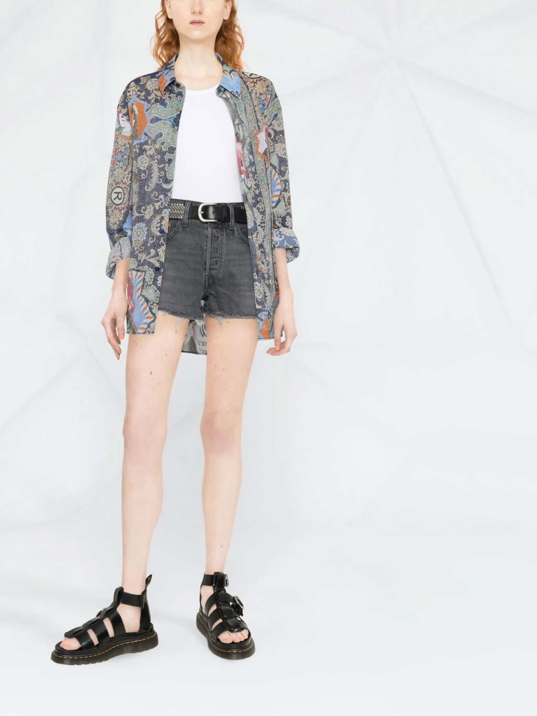 raw-edge denim shorts
