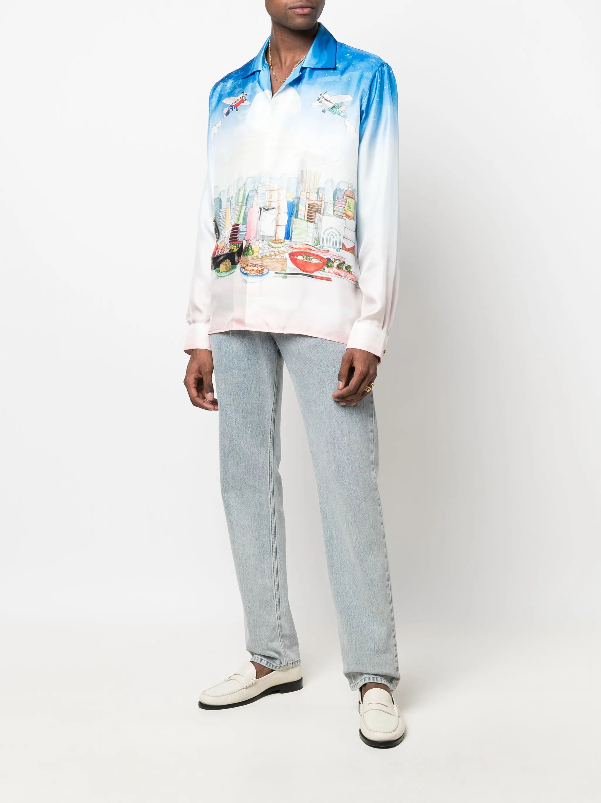 Casa Cafe landscape-print silk shirt