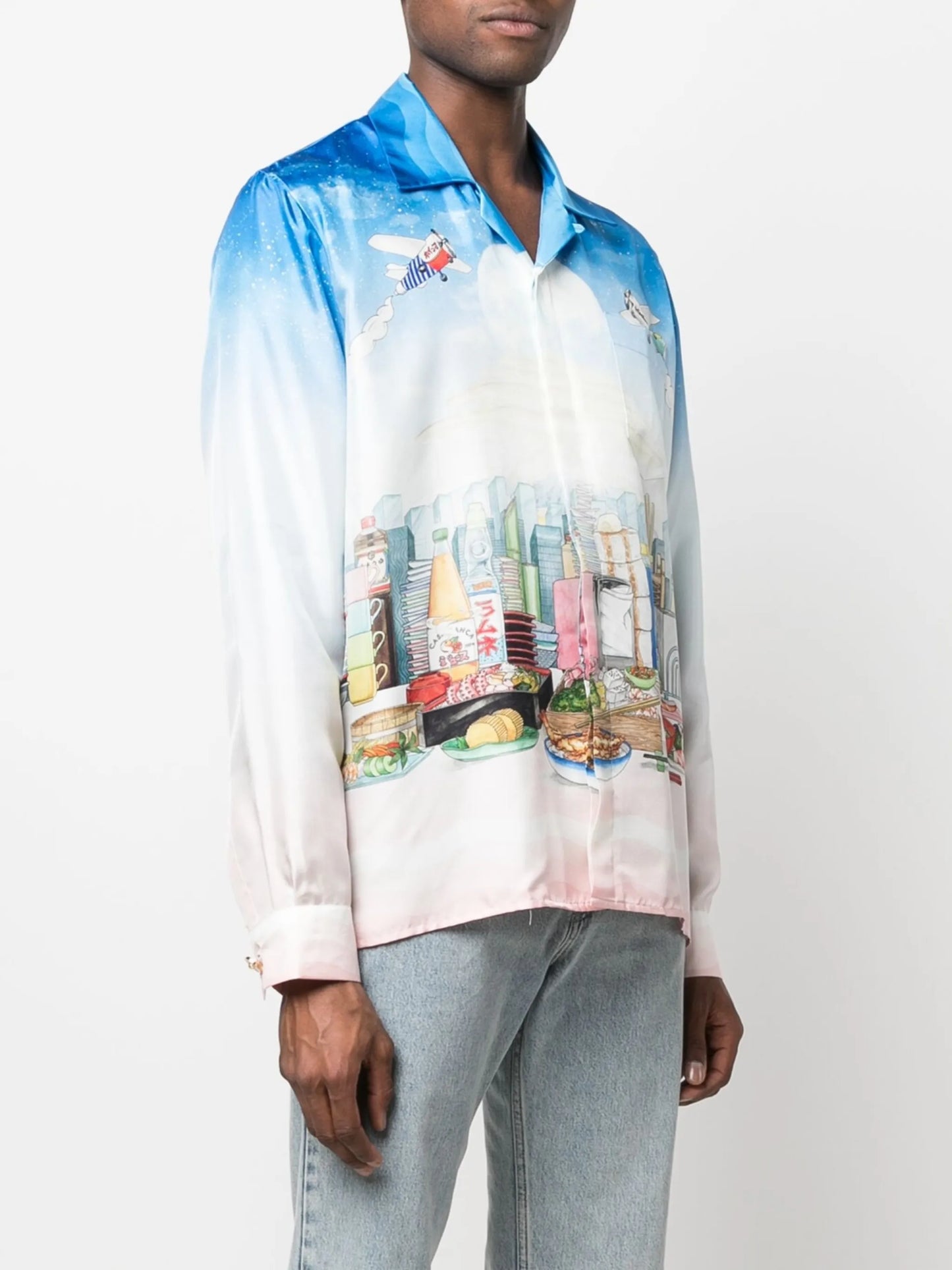 Casa Cafe landscape-print silk shirt