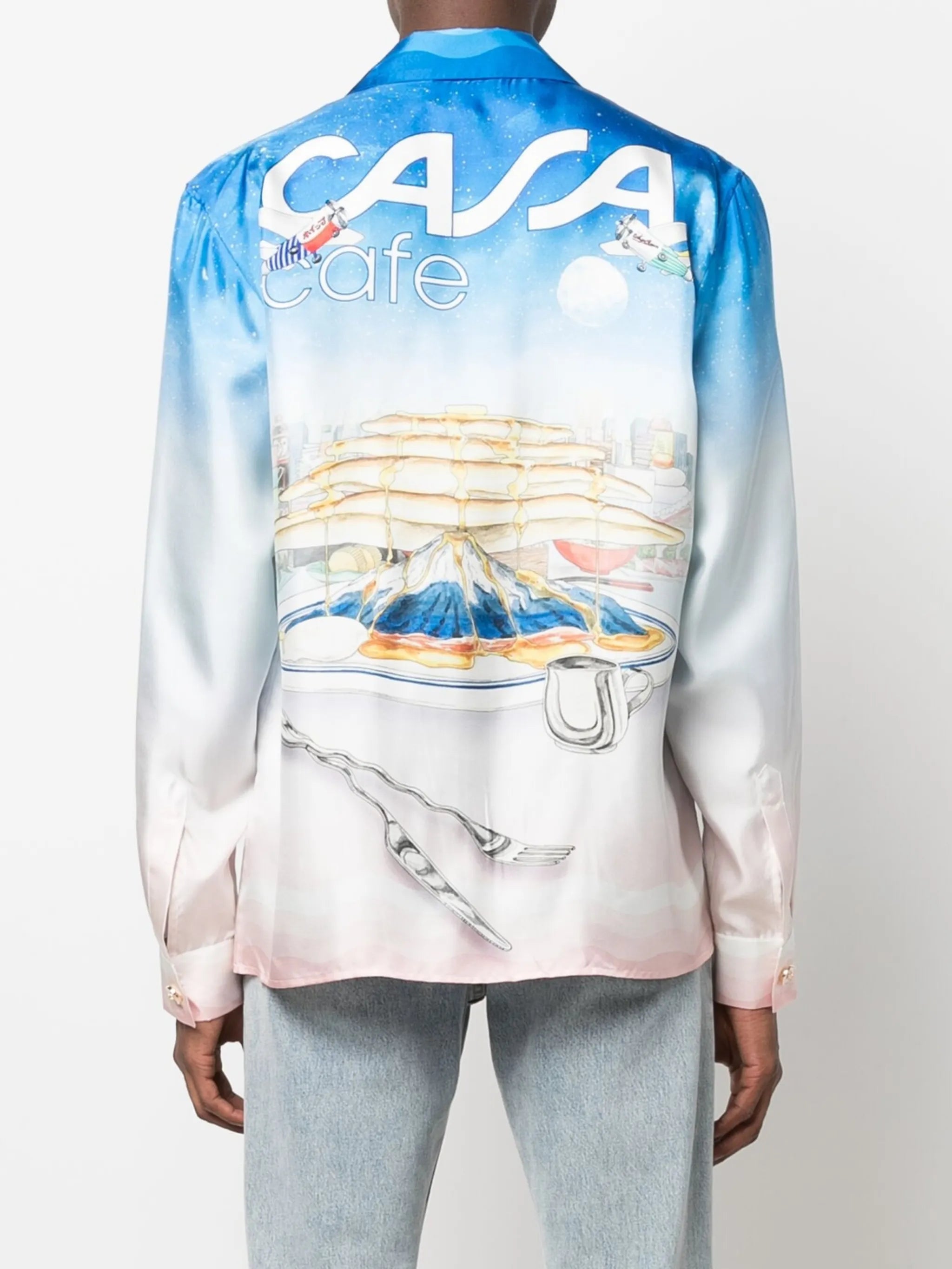 Casa Cafe landscape-print silk shirt