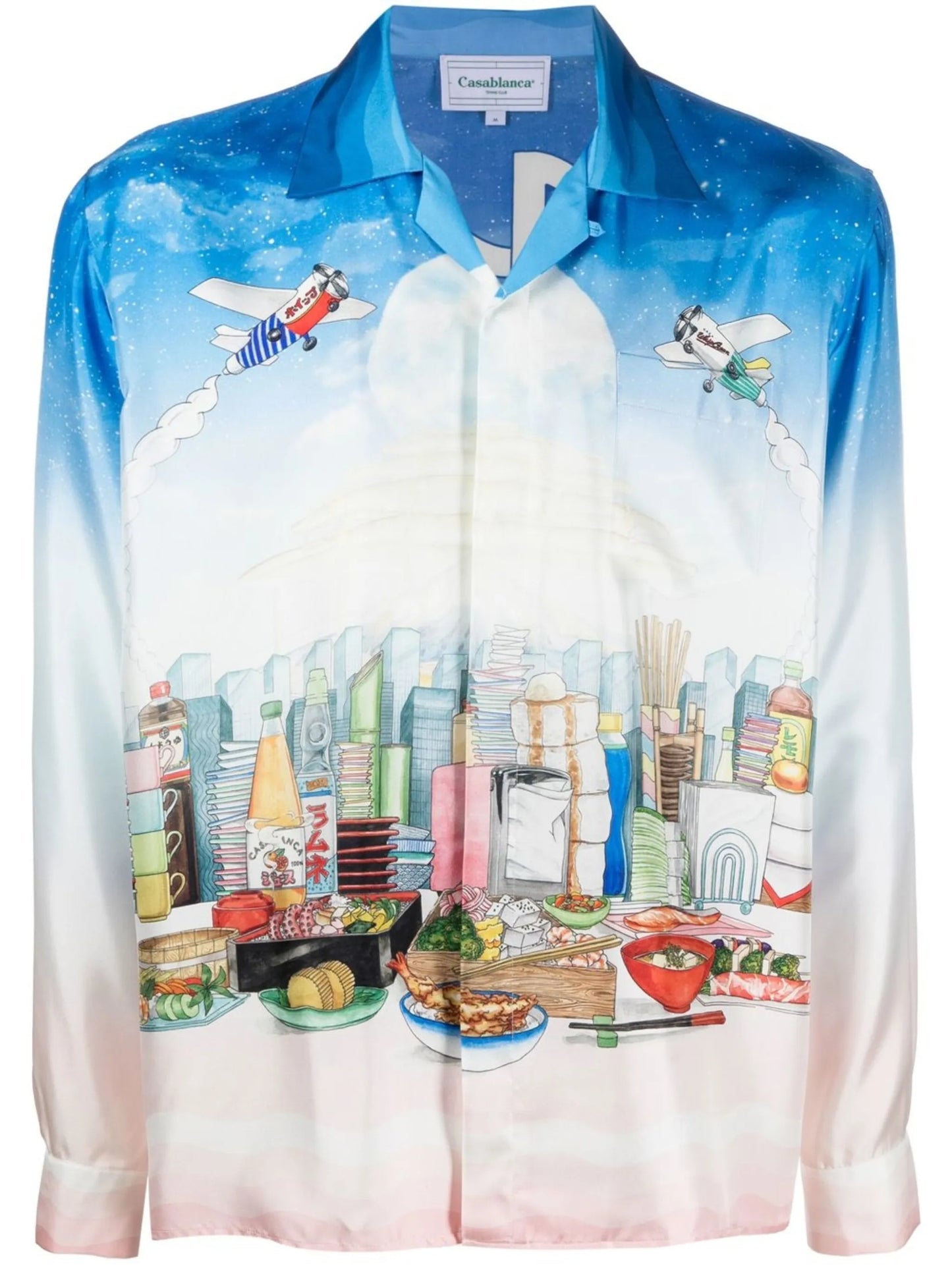 Casa Cafe landscape-print silk shirt