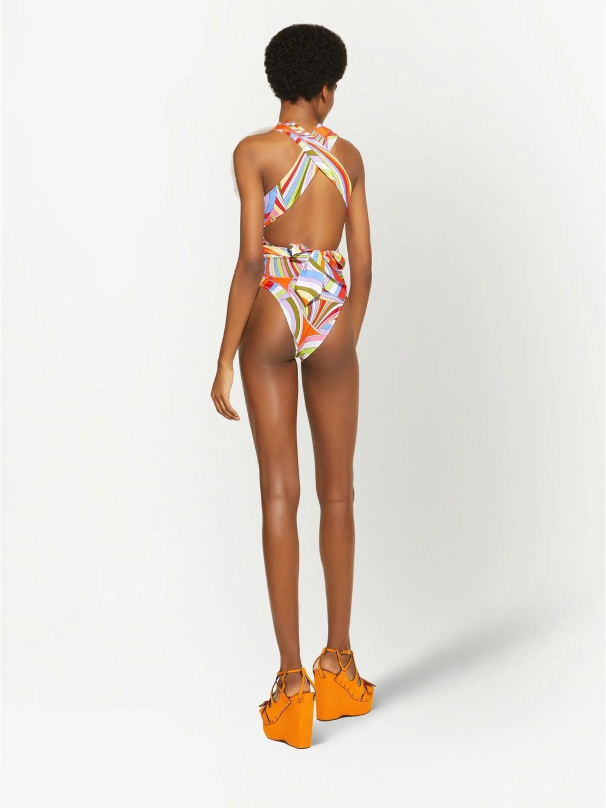 abstract-print halterneck swimsuit