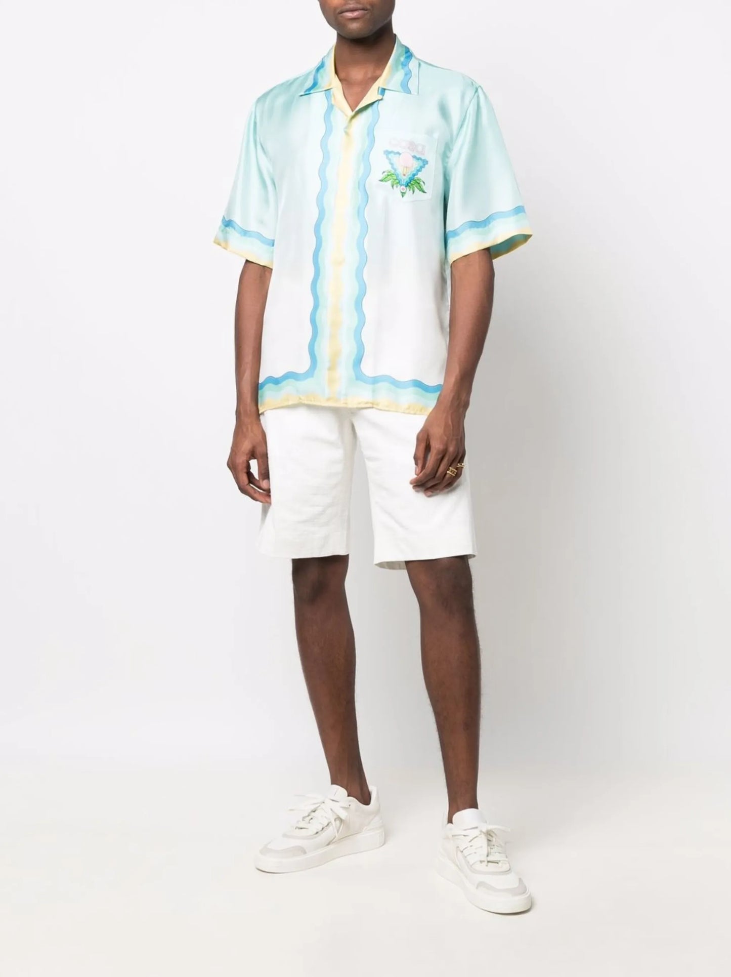 wave-logo print silk shirt