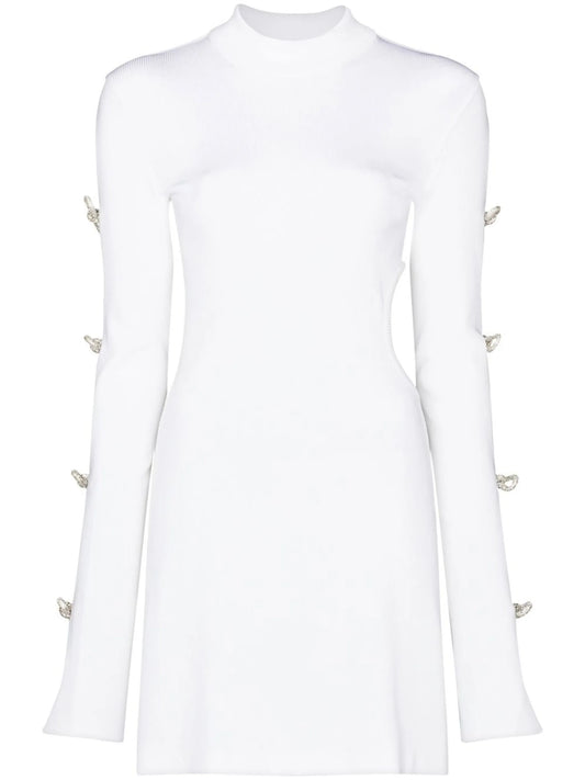 crystal bows cut-out mini-dress