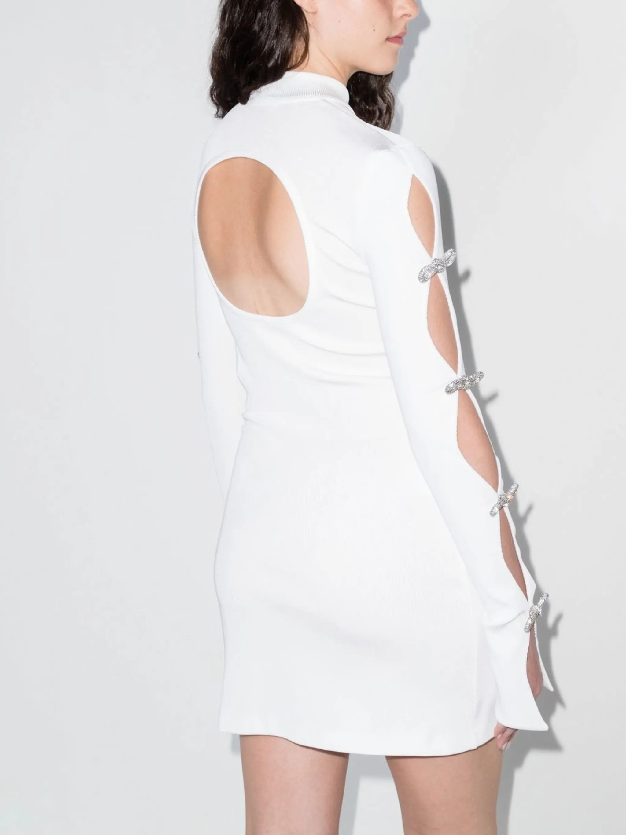 crystal bows cut-out mini-dress