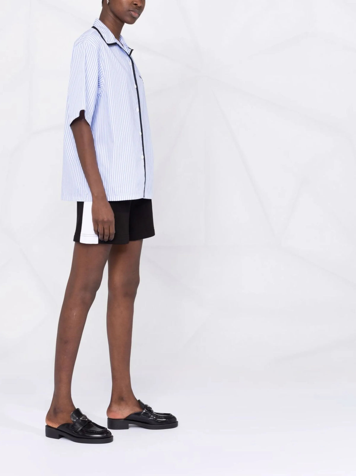 logo-print striped bowling shirt