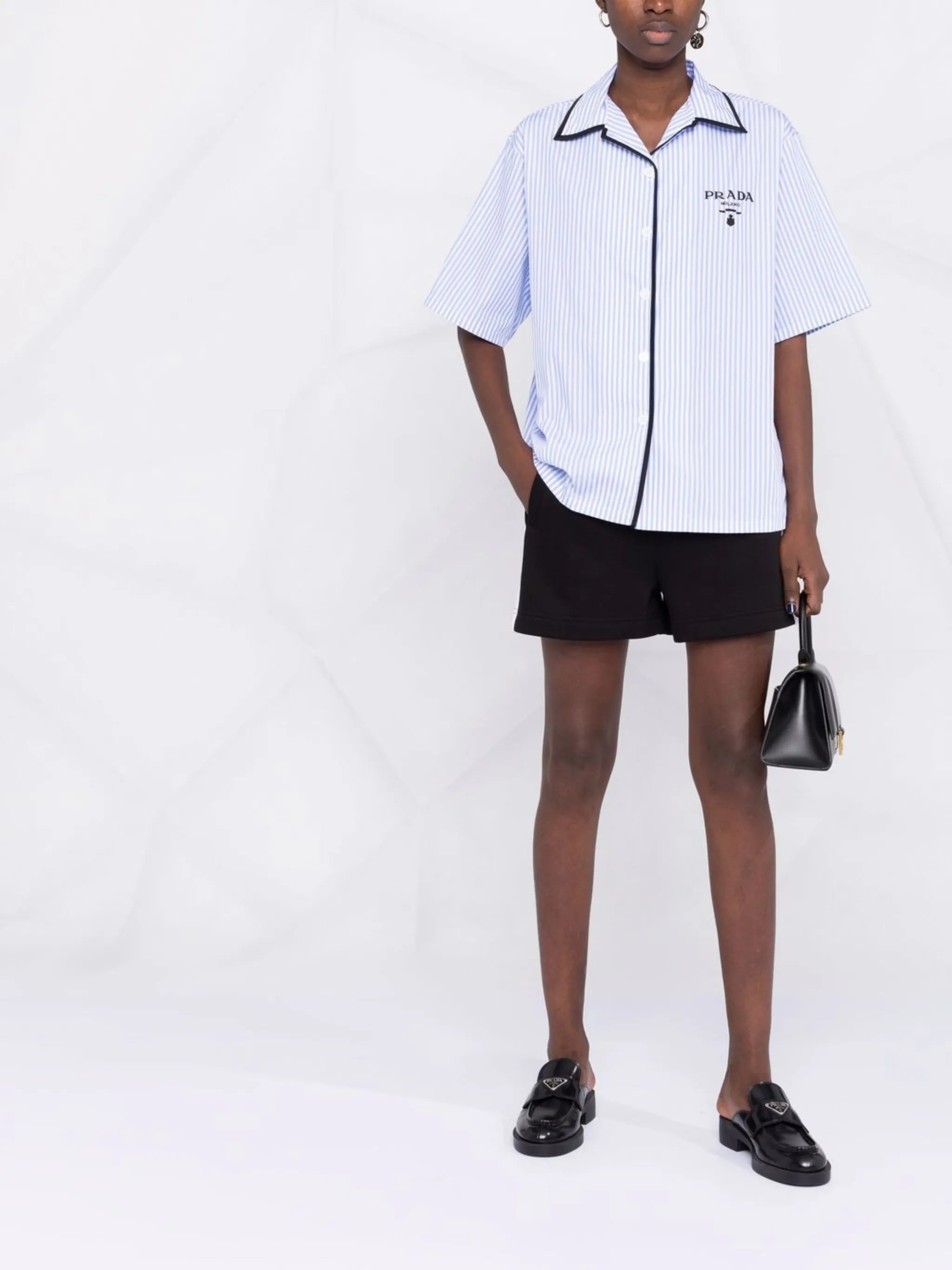 logo-print striped bowling shirt