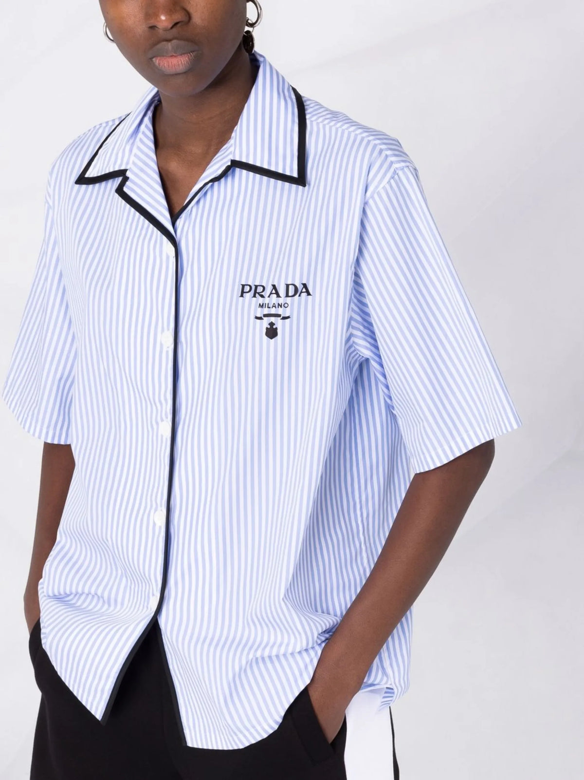 logo-print striped bowling shirt