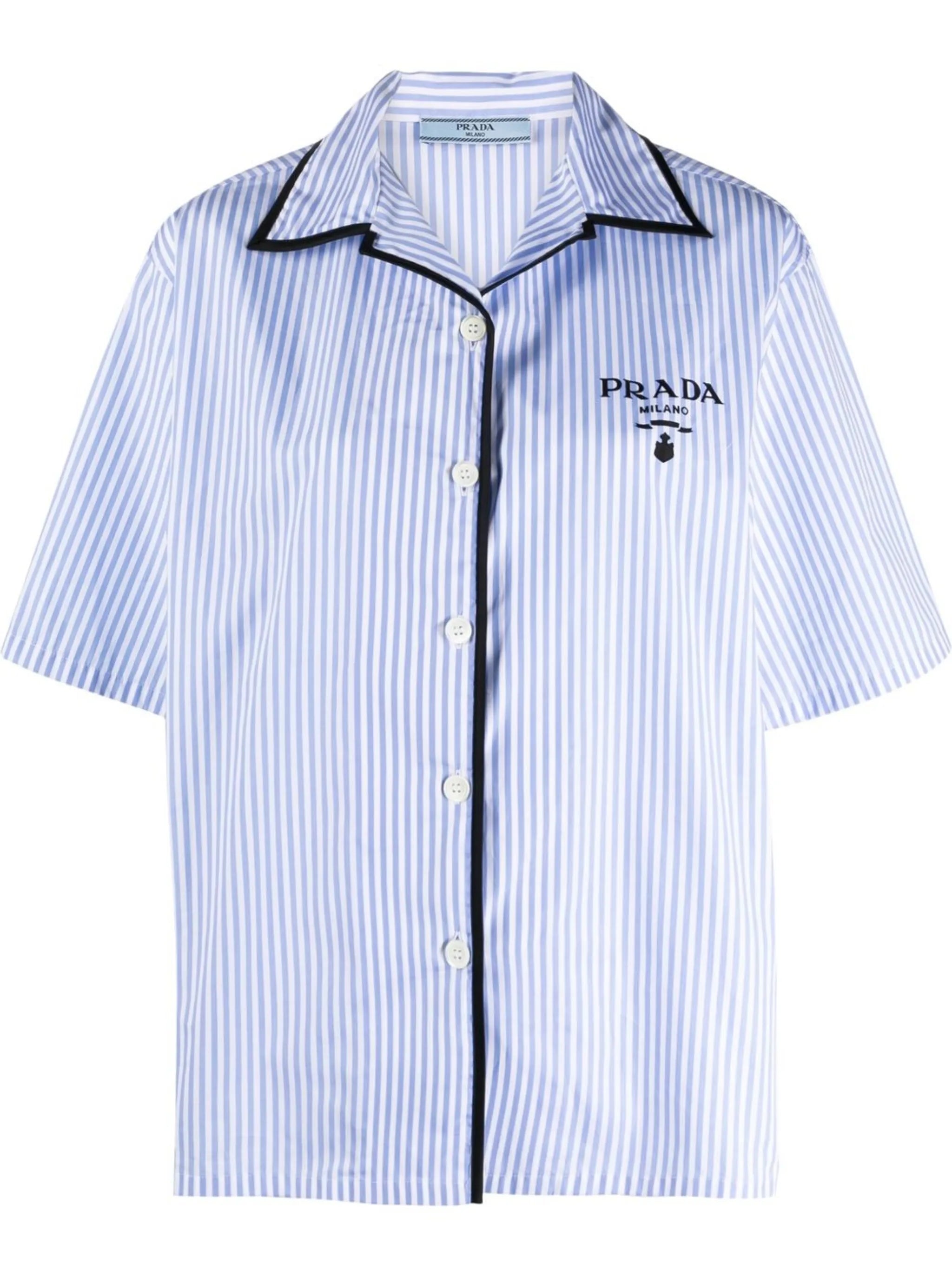 logo-print striped bowling shirt