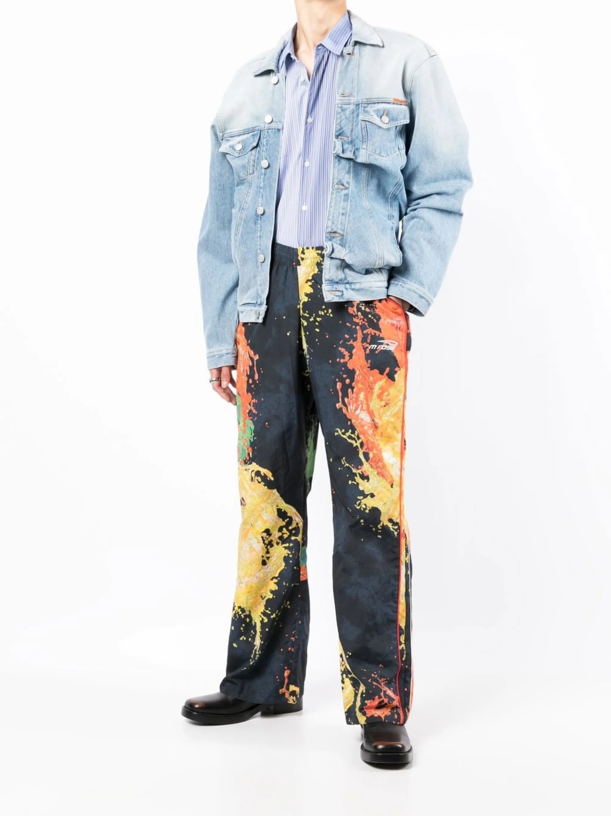 paint-print wide-leg trousers