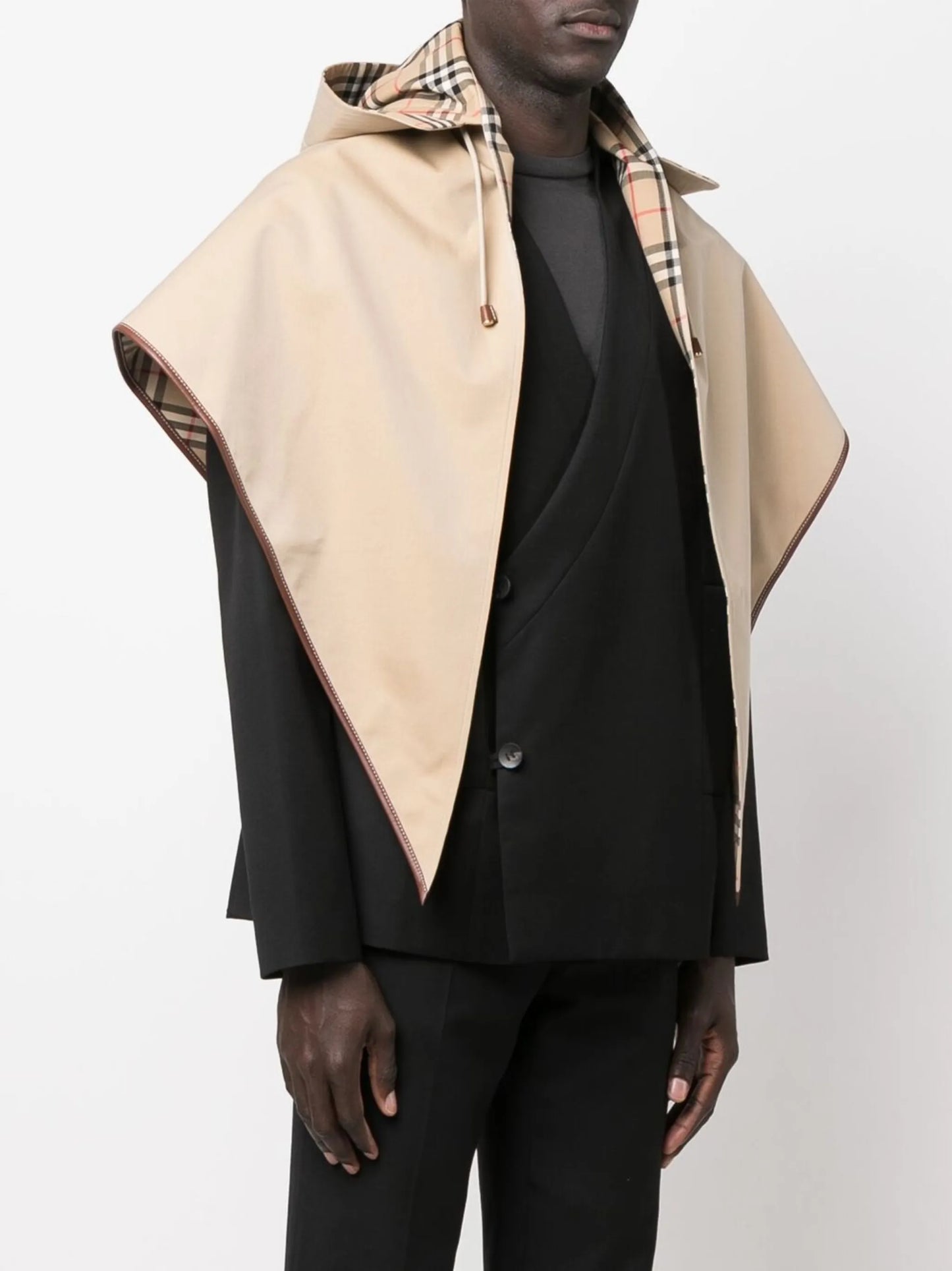 Vintage Check hooded poncho