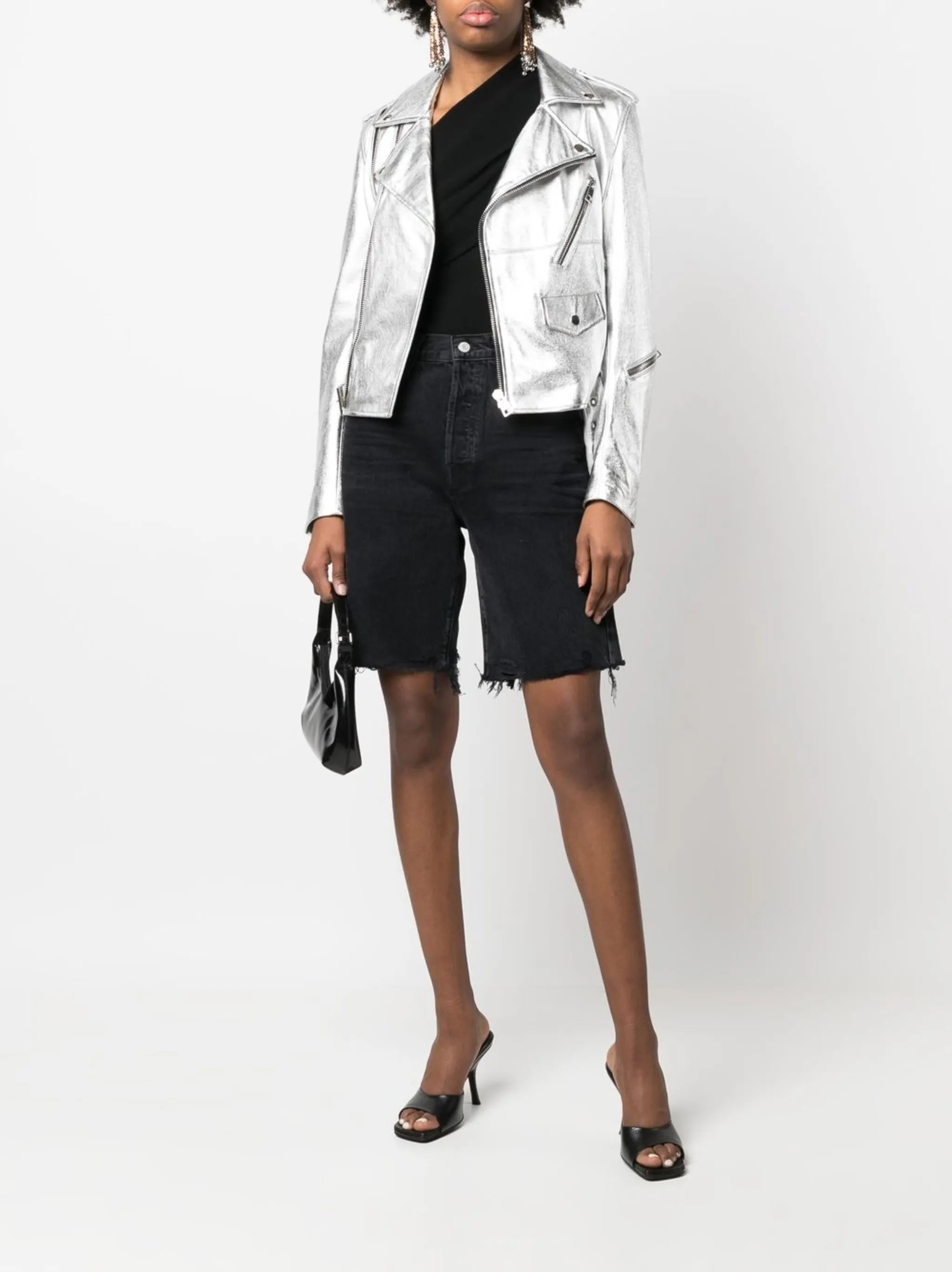 high-rise straight denim shorts