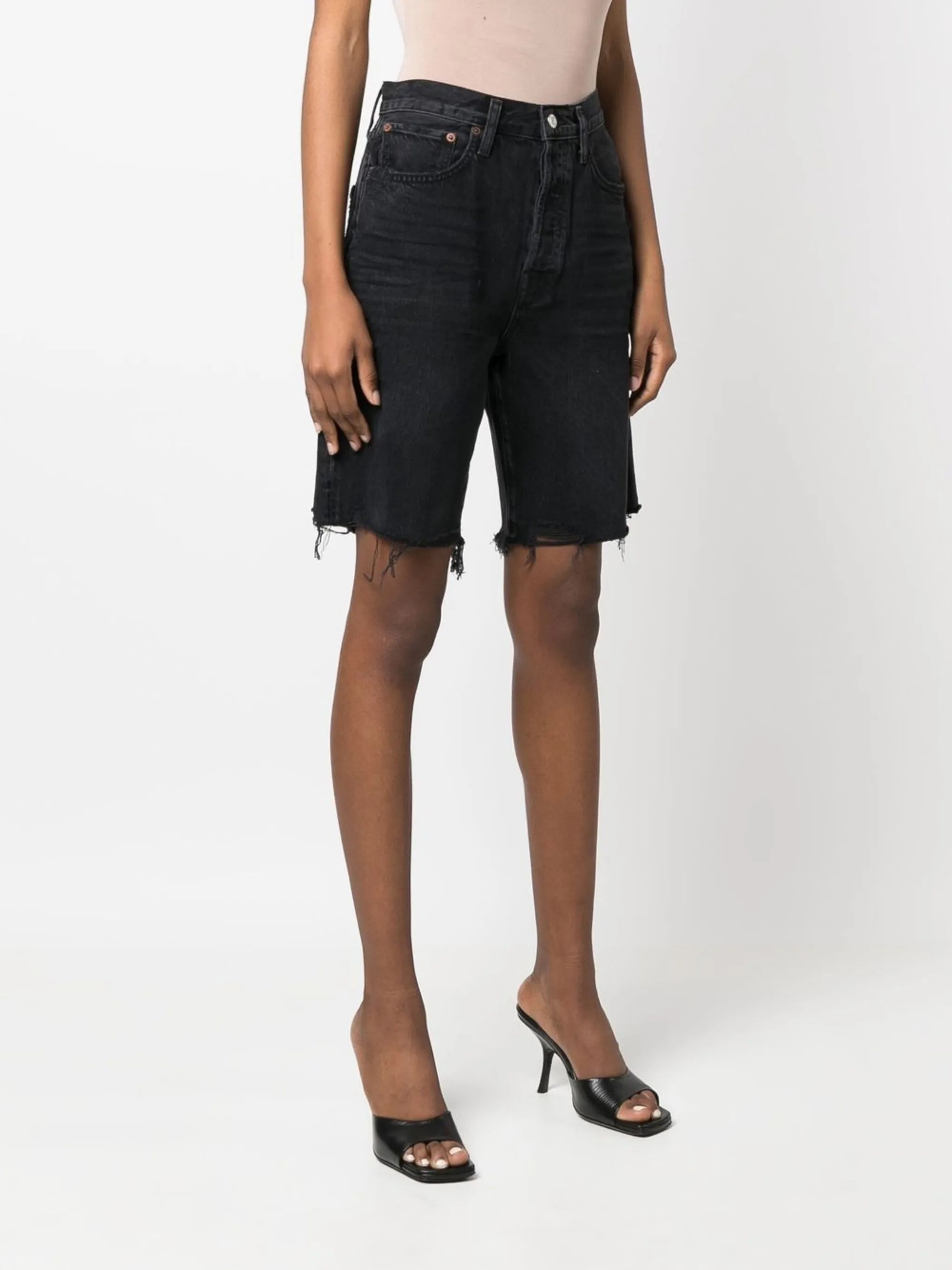 high-rise straight denim shorts