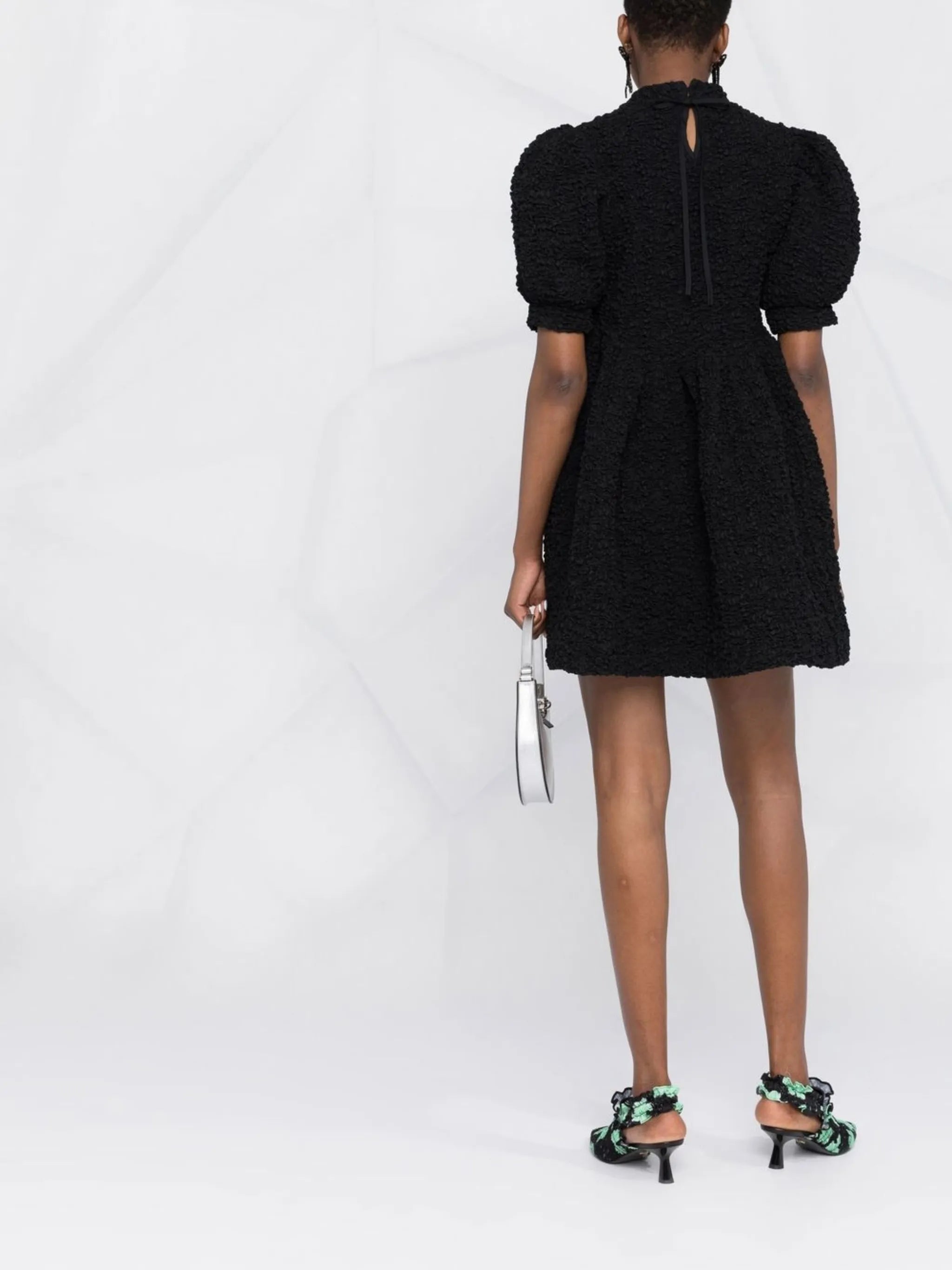 Uma puff-sleeves smocked mini dress