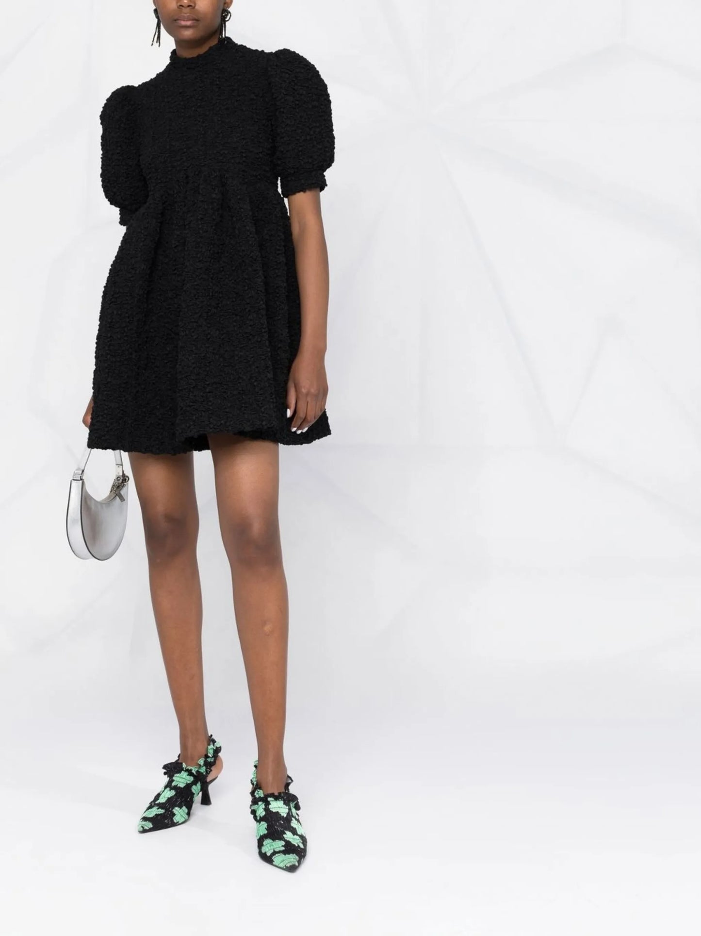 Uma puff-sleeves smocked mini dress