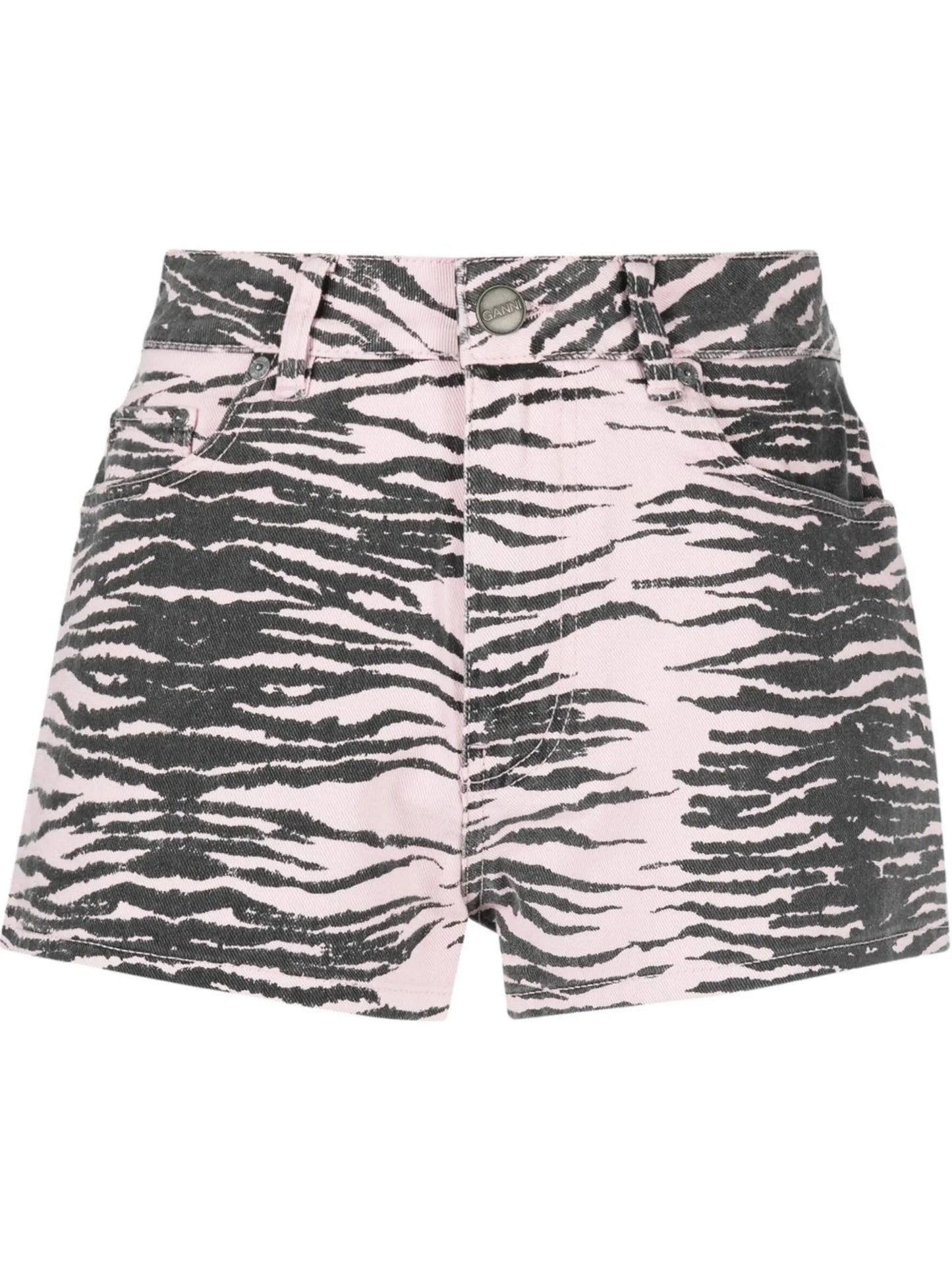 tiger-stripe denim shorts