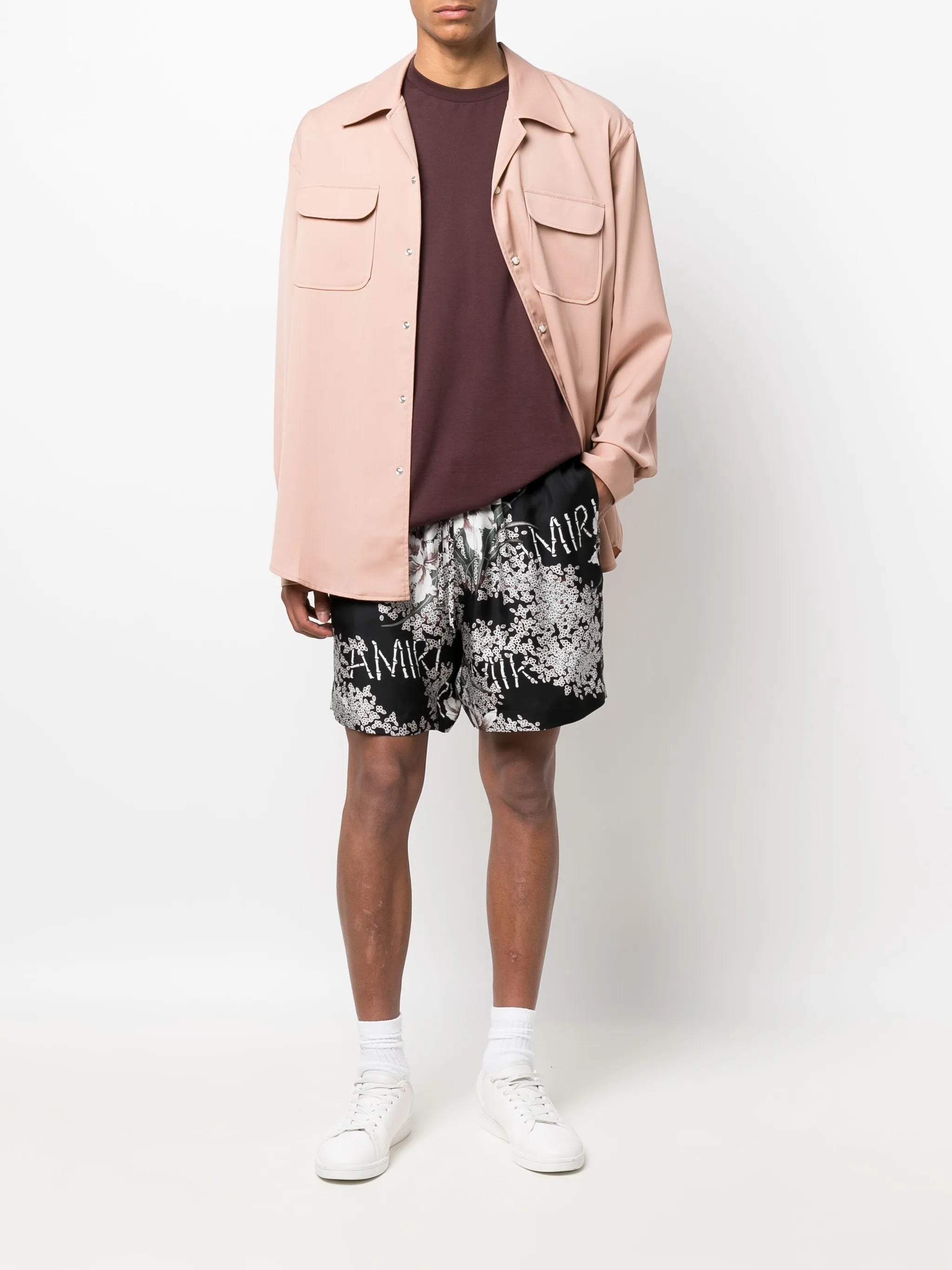 silk floral-print shorts
