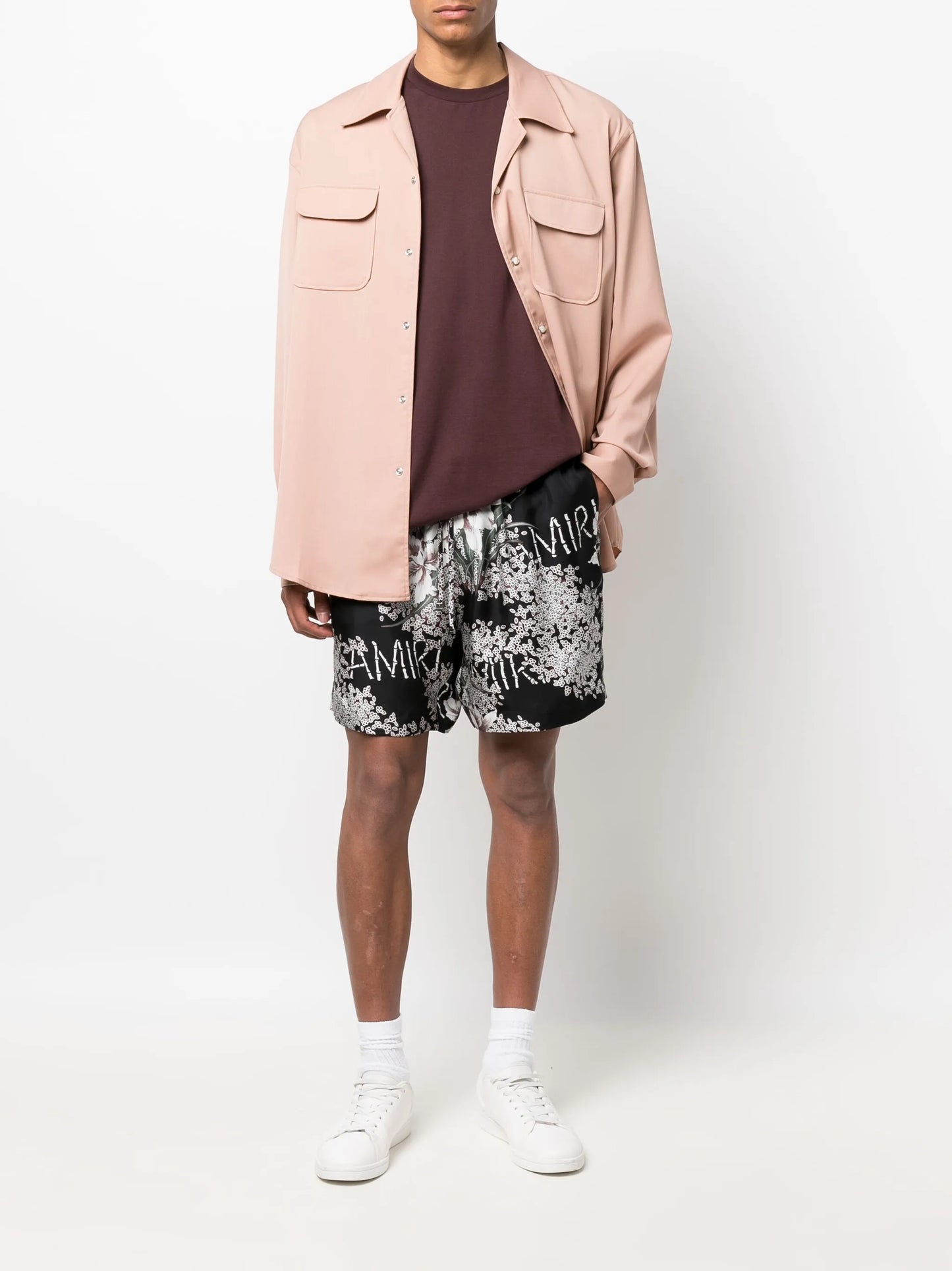 silk floral-print shorts