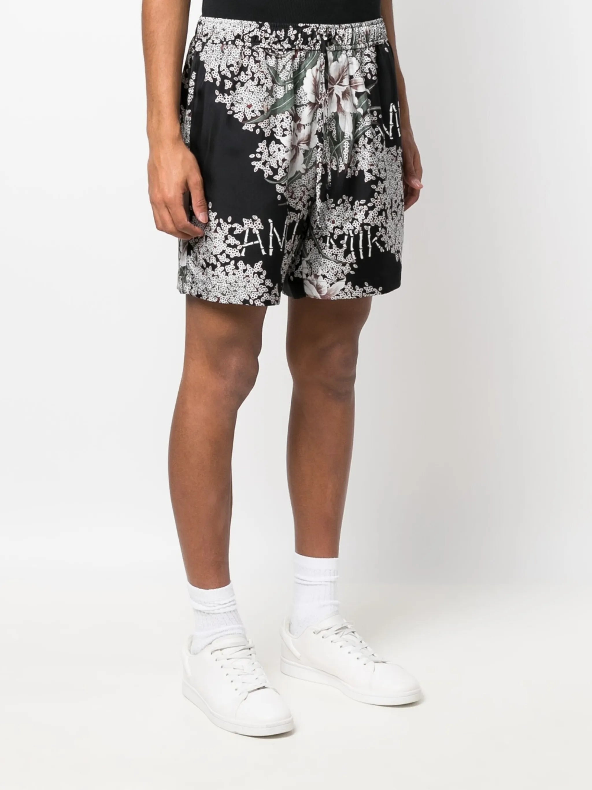 silk floral-print shorts