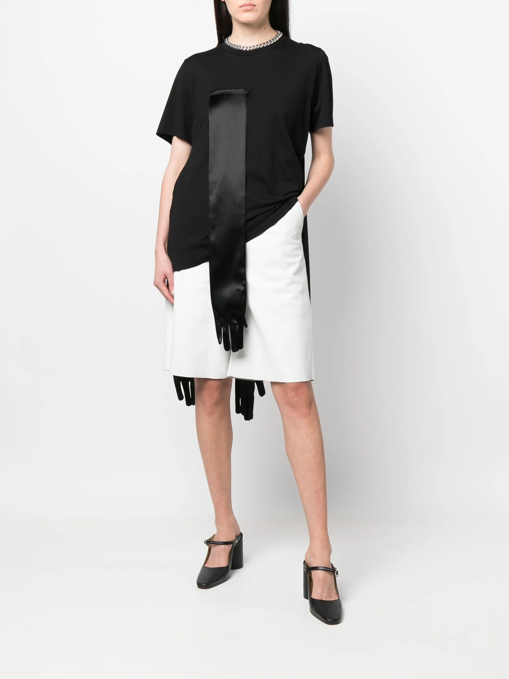 draped satin-panel T-shirt