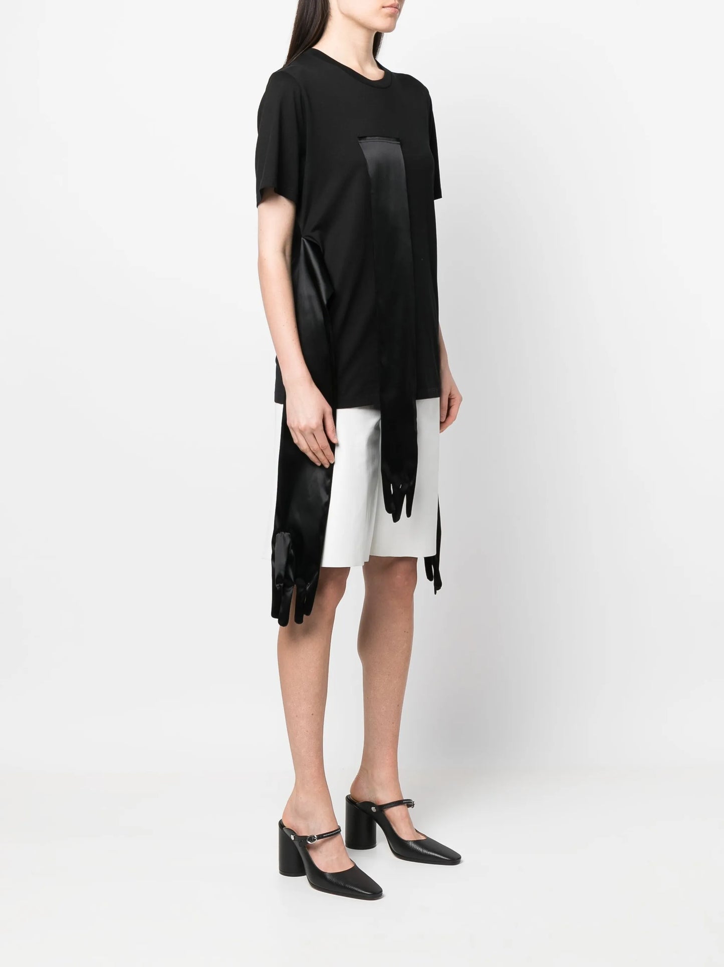 draped satin-panel T-shirt