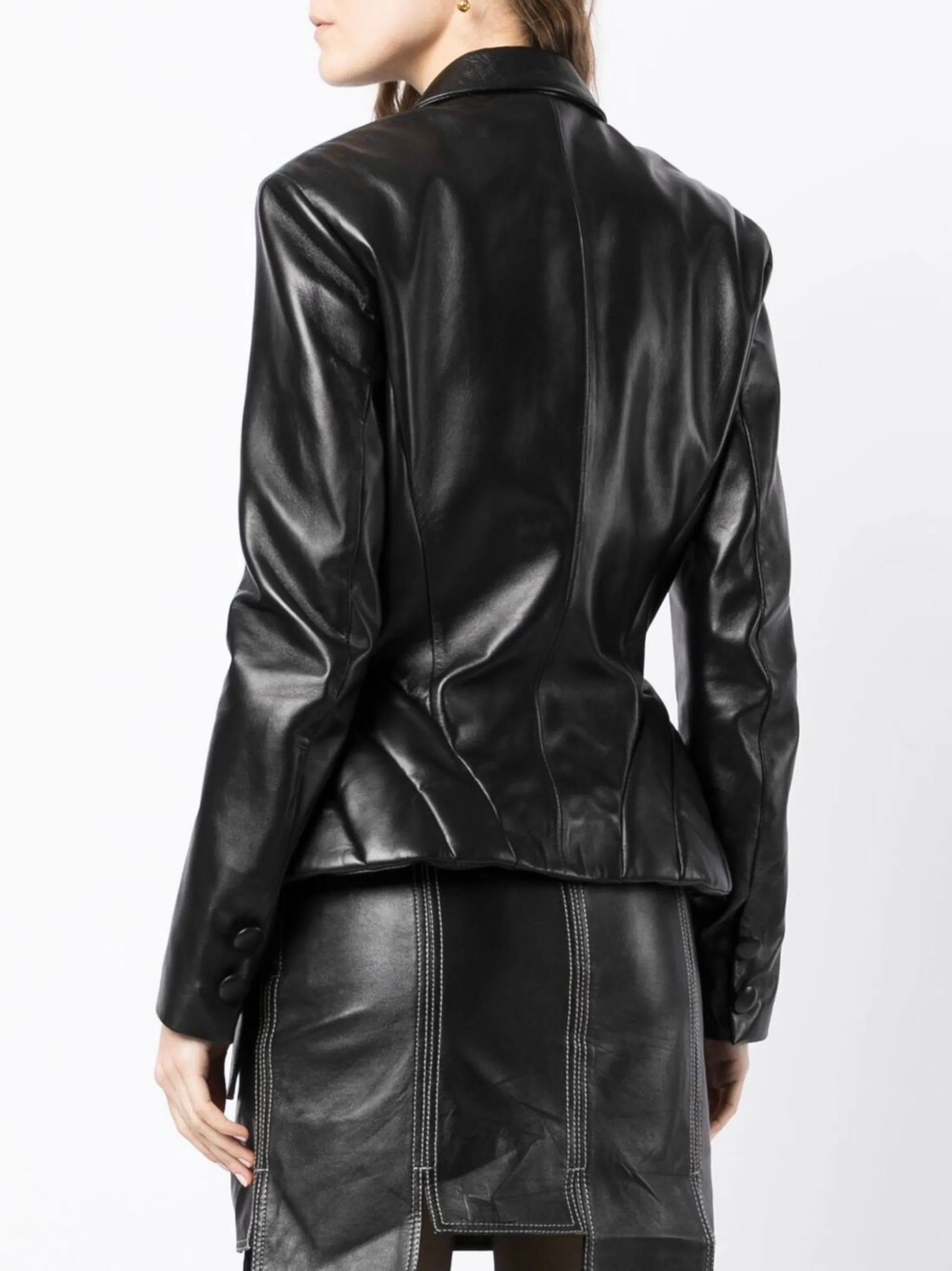 padded cone-bust leather jacket